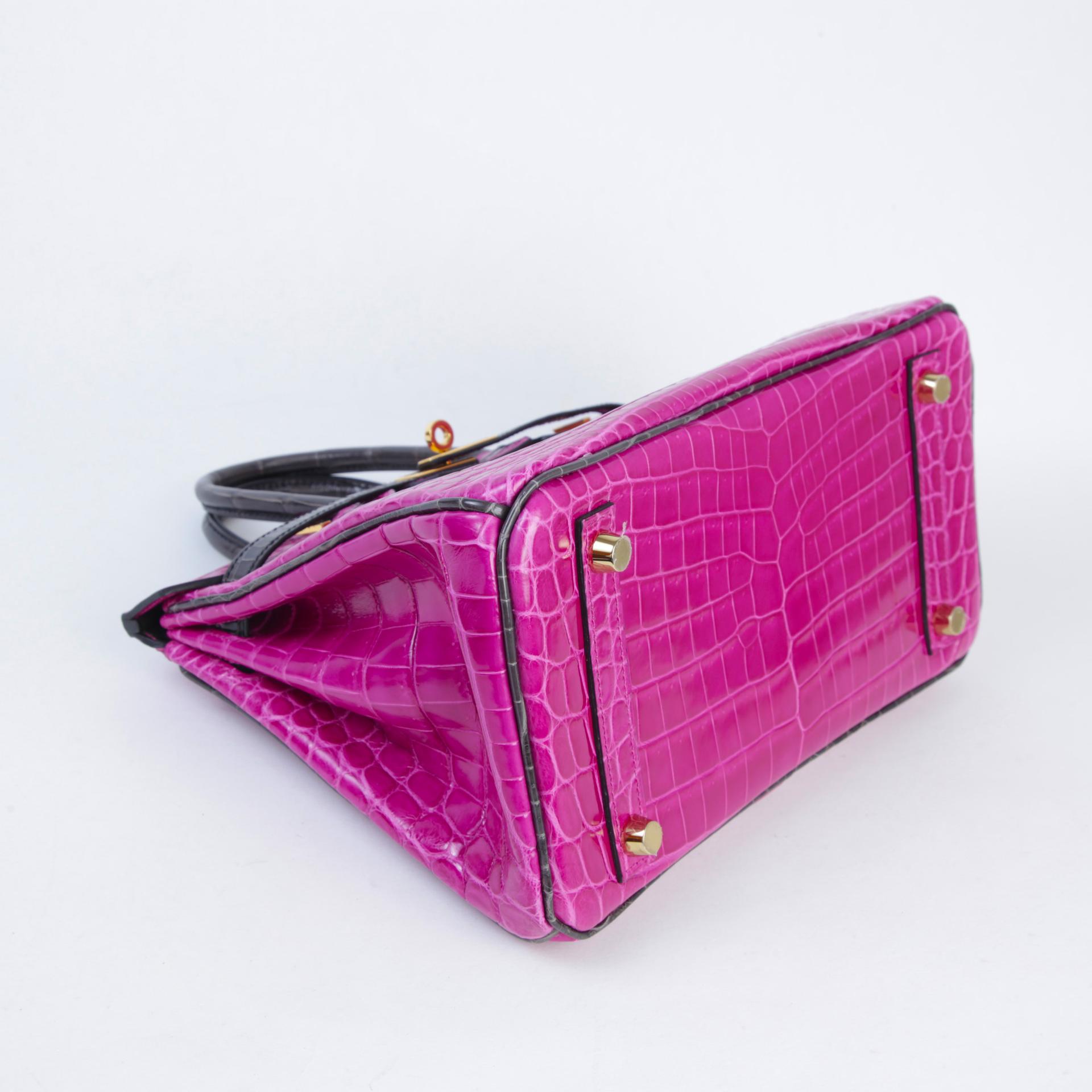 Very Good ( Rank A) HERMÈS Special Order Birkin 25 Rose Scheherazade (J5) Gris Fonce (84) Shiny Niloticus Crocodile Gold hardware C (2018) - 4