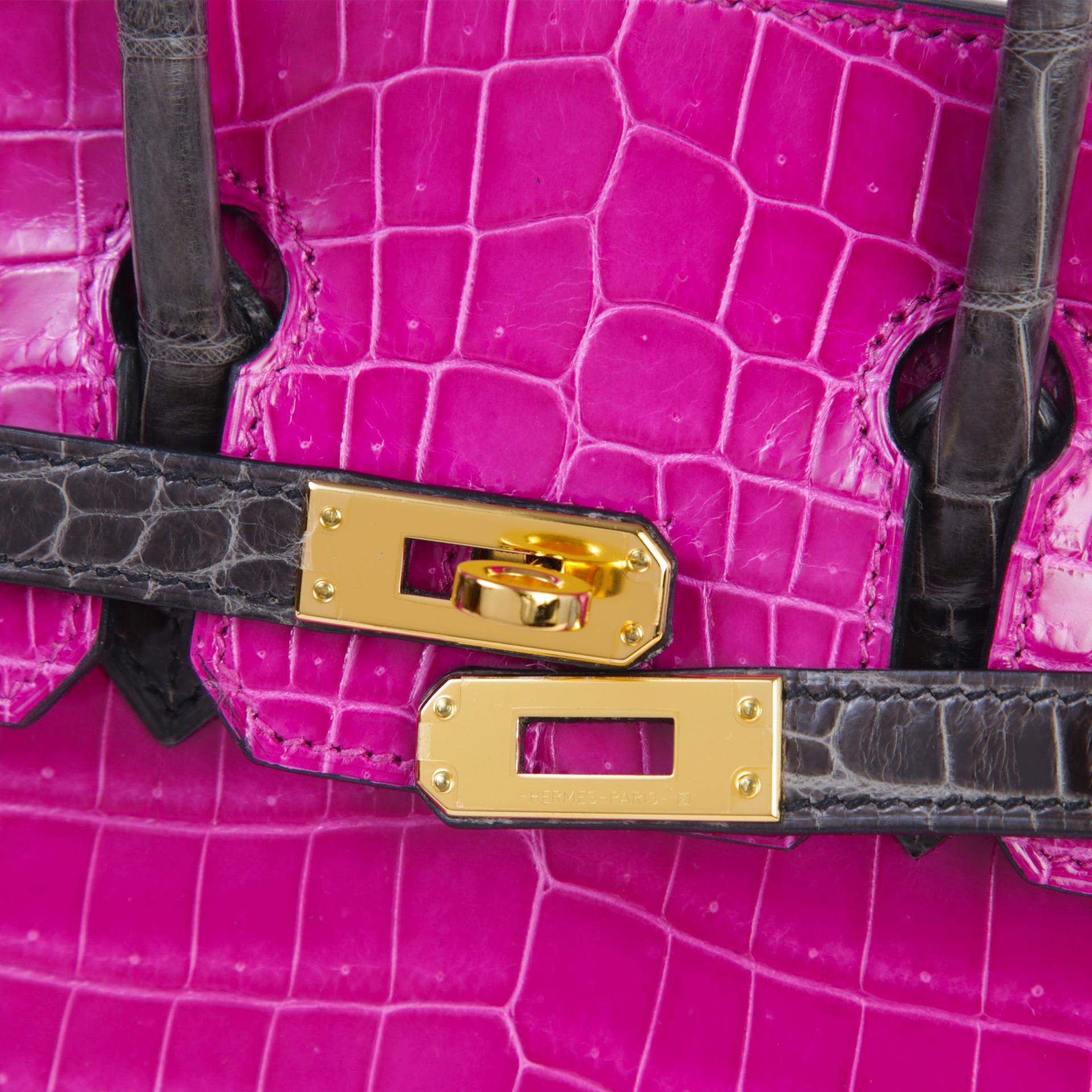 Very Good ( Rank A) HERMÈS Special Order Birkin 25 Rose Scheherazade (J5) Gris Fonce (84) Shiny Niloticus Crocodile Gold hardware C (2018) - 8