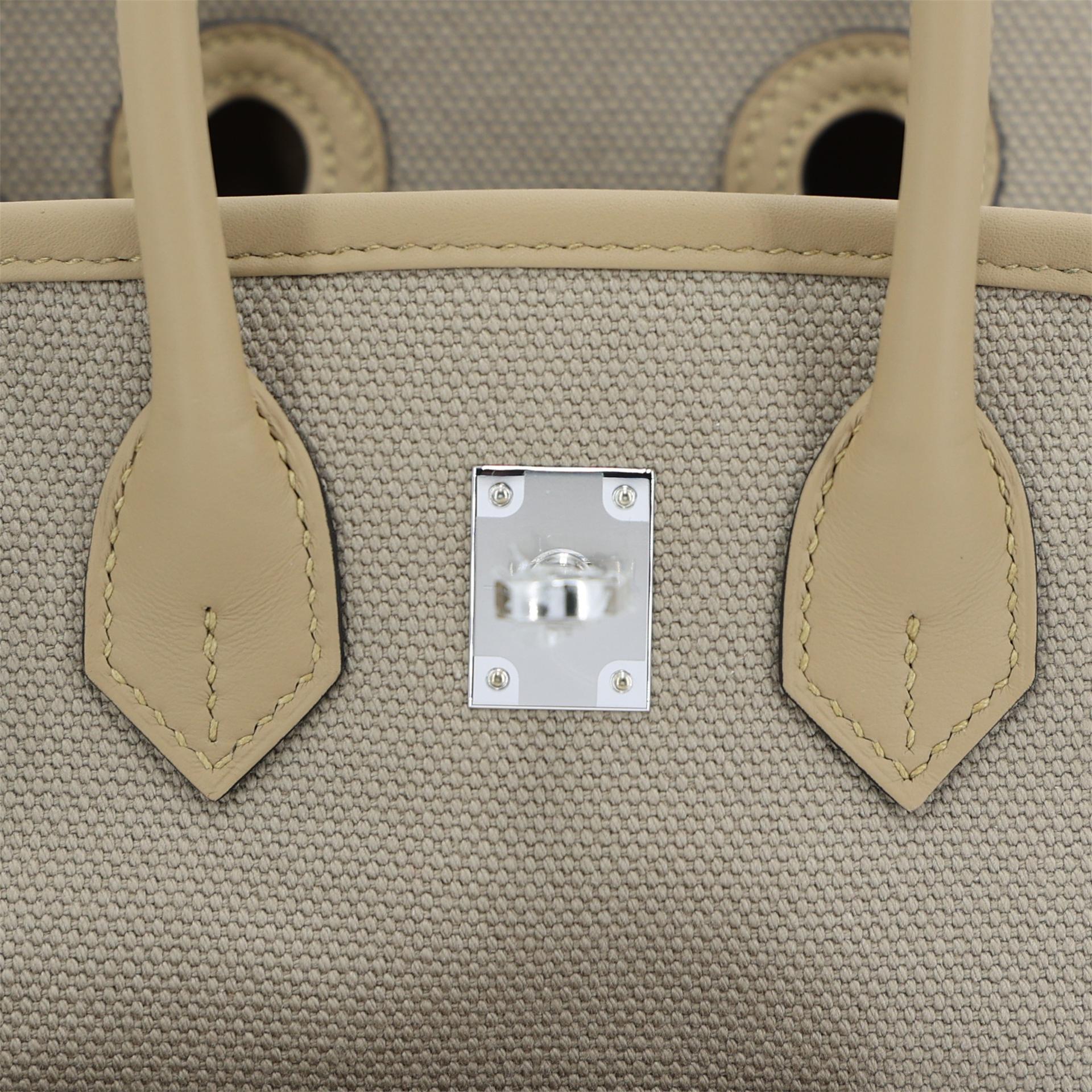 Brand New ( Rank N ) HERMÈS Limited Edition Birkin Cargo 25 Beige Marfa (8Q) Poussiere (1C) Swift Canvas Palladium hardware K (2025) - 12