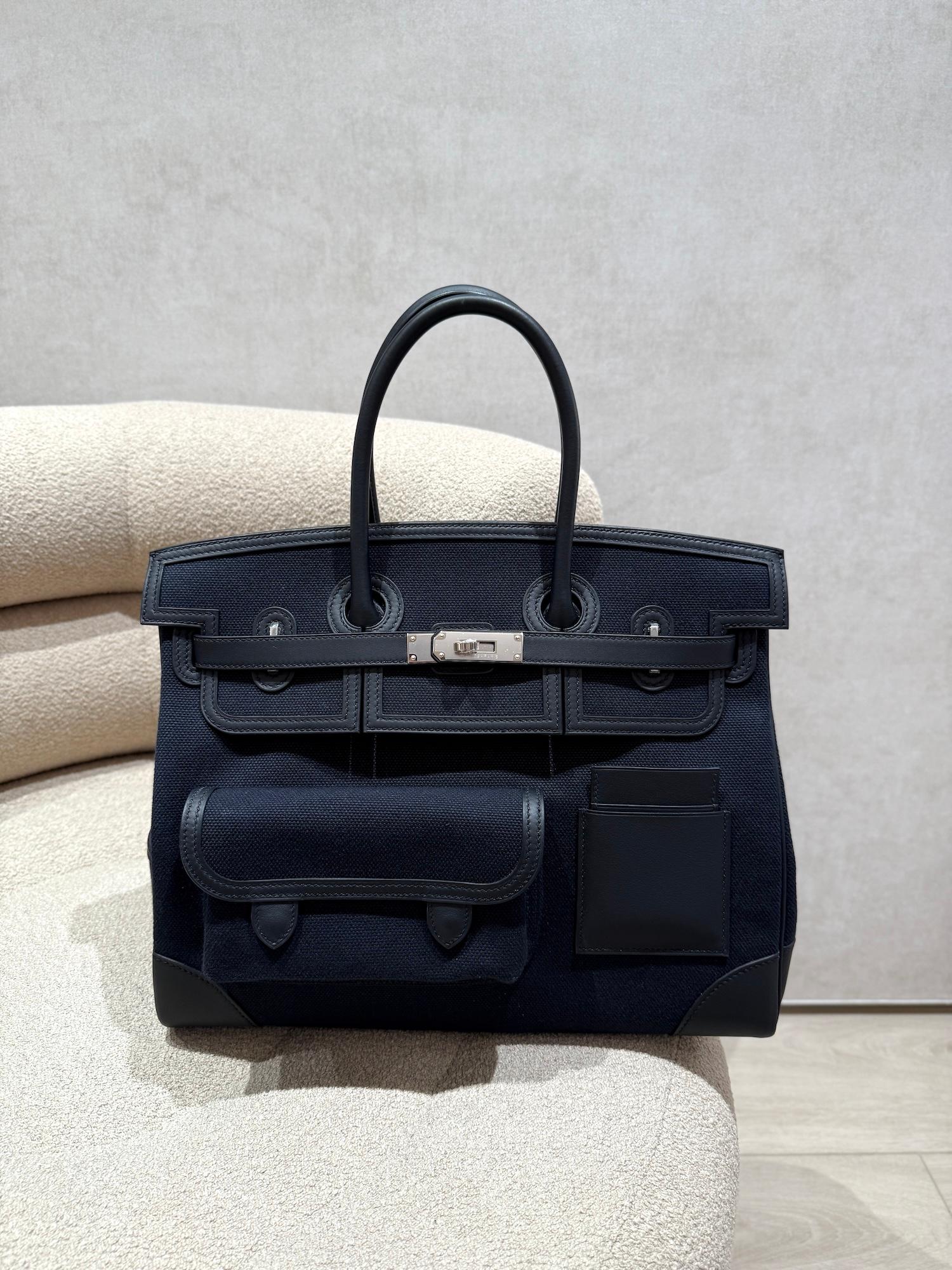 Brand New ( Rank N ) HERMÈS Limited Edition Birkin Cargo 35 Noir (89) Toile Goeland canvas Swift Palladium hardware K (2025) - 4