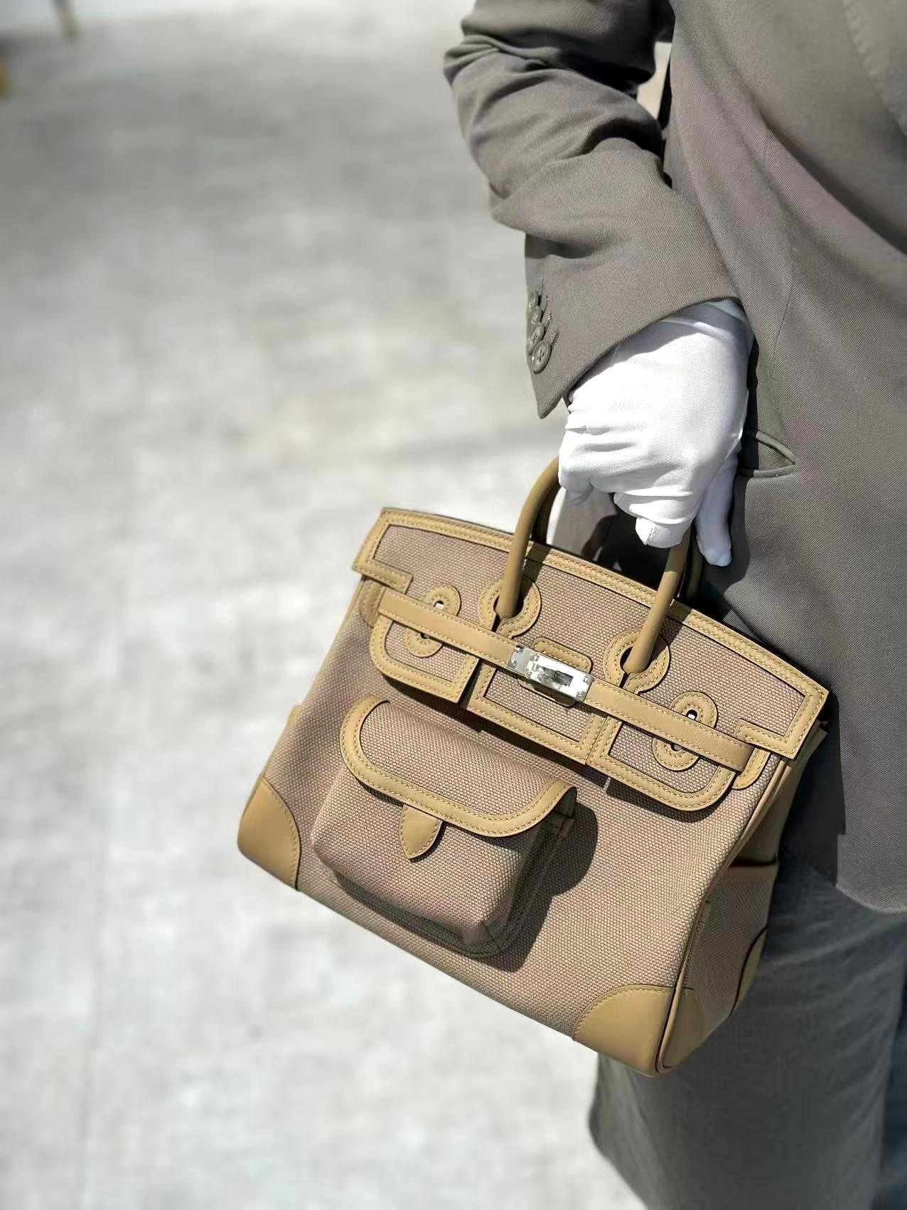 Brand New ( Rank N ) HERMÈS Limited Edition Birkin Cargo 25 Beige Marfa (8Q) Poussiere (1C) Swift Canvas Palladium hardware K (2025) - 4