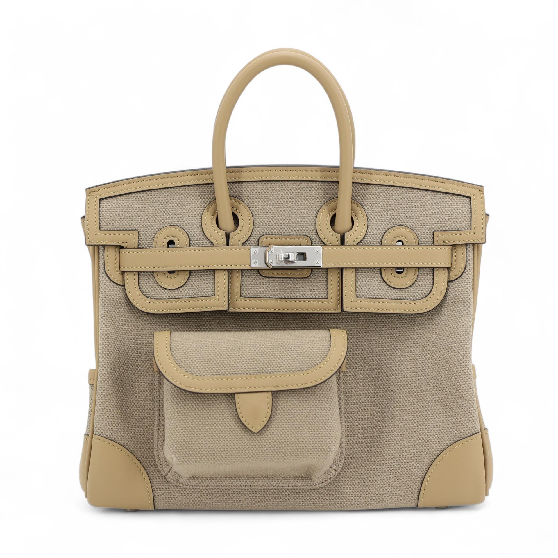 Brand New ( Rank N ) HERMÈS Limited Edition Birkin Cargo 25 Beige Marfa (8Q) Poussiere (1C) Swift Canvas Palladium hardware K (2025) - 1