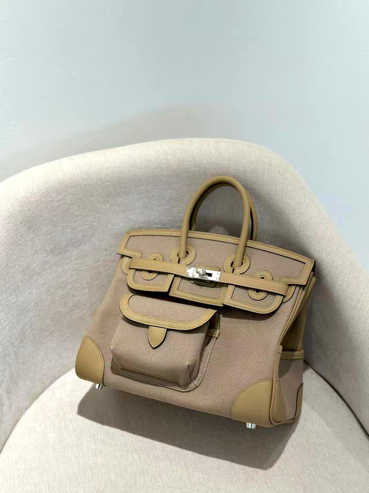 Brand New ( Rank N ) HERMÈS Limited Edition Birkin Cargo 25 Beige Marfa (8Q) Poussiere (1C) Swift Canvas Palladium hardware K (2025) - 3