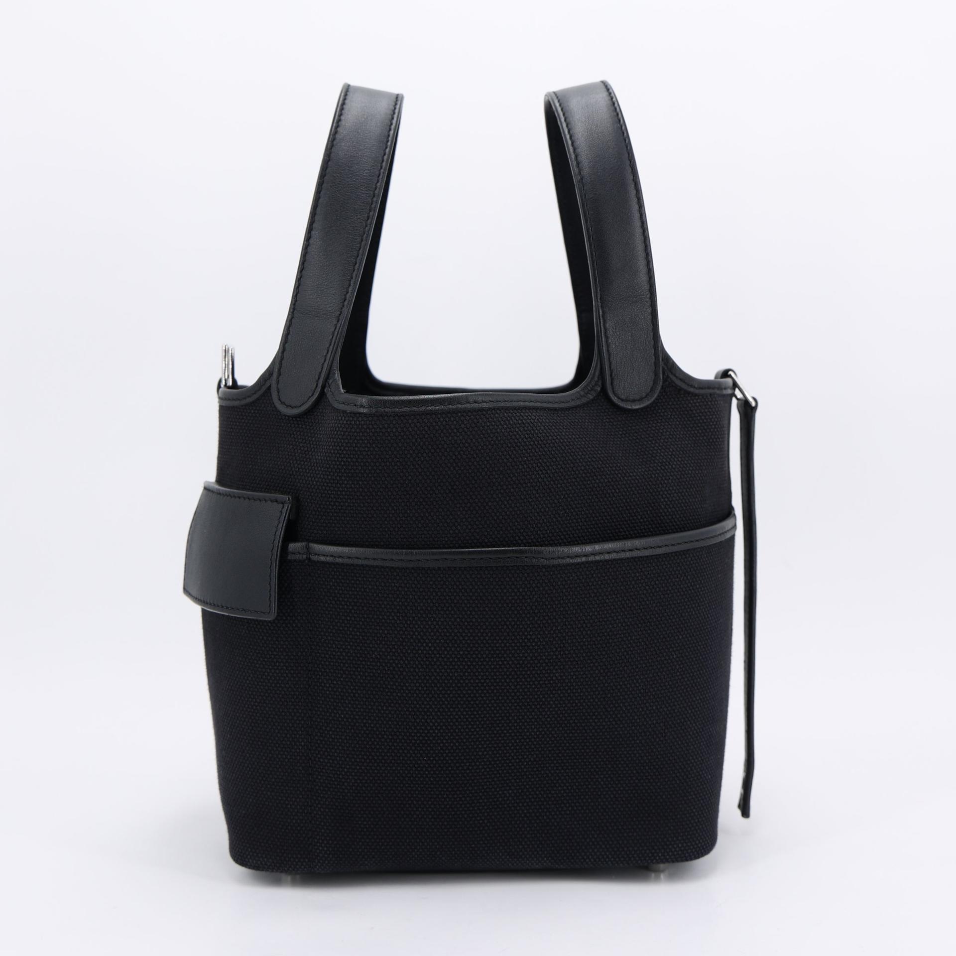 Excellent ( Rank SA ) HERMÈS Limited Edition Picotin Lock PM Cargo Noir (89) Swift Canvas Palladium hardware Z (2021) - 3