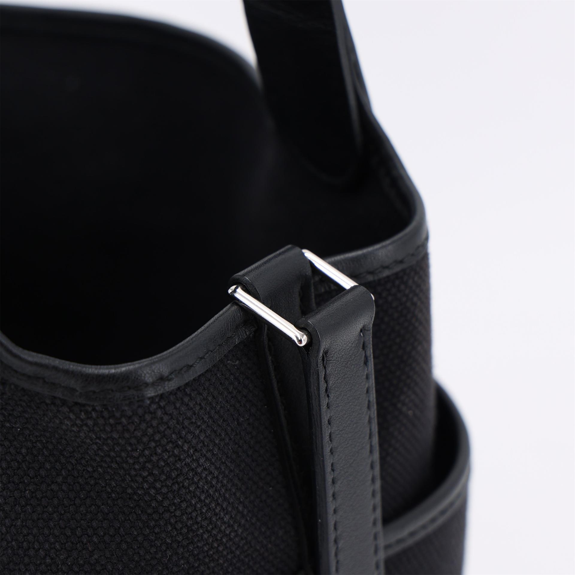 Excellent ( Rank SA ) HERMÈS Limited Edition Picotin Lock PM Cargo Noir (89) Swift Canvas Palladium hardware Z (2021) - 12