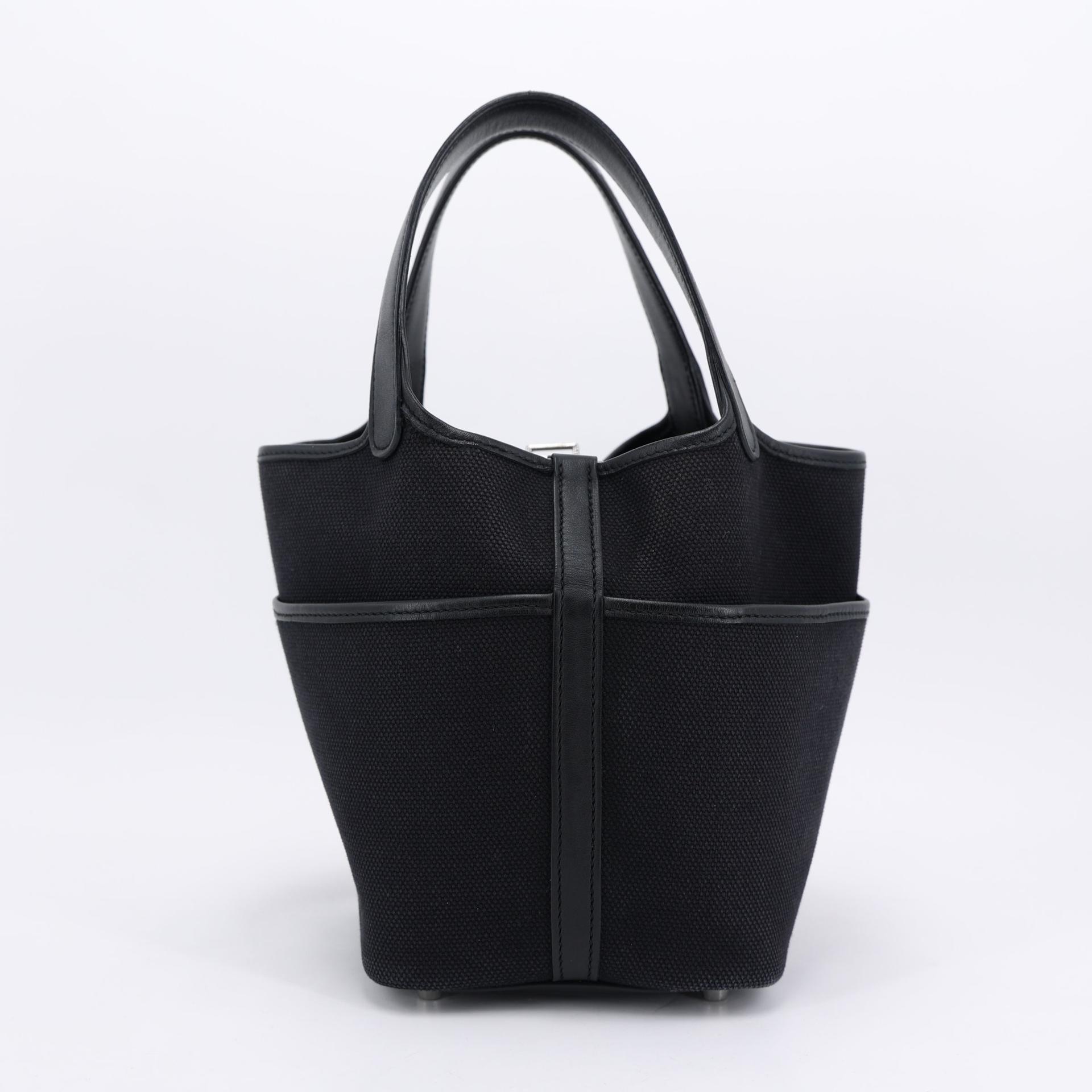 Excellent ( Rank SA ) HERMÈS Limited Edition Picotin Lock PM Cargo Noir (89) Swift Canvas Palladium hardware Z (2021) - 2