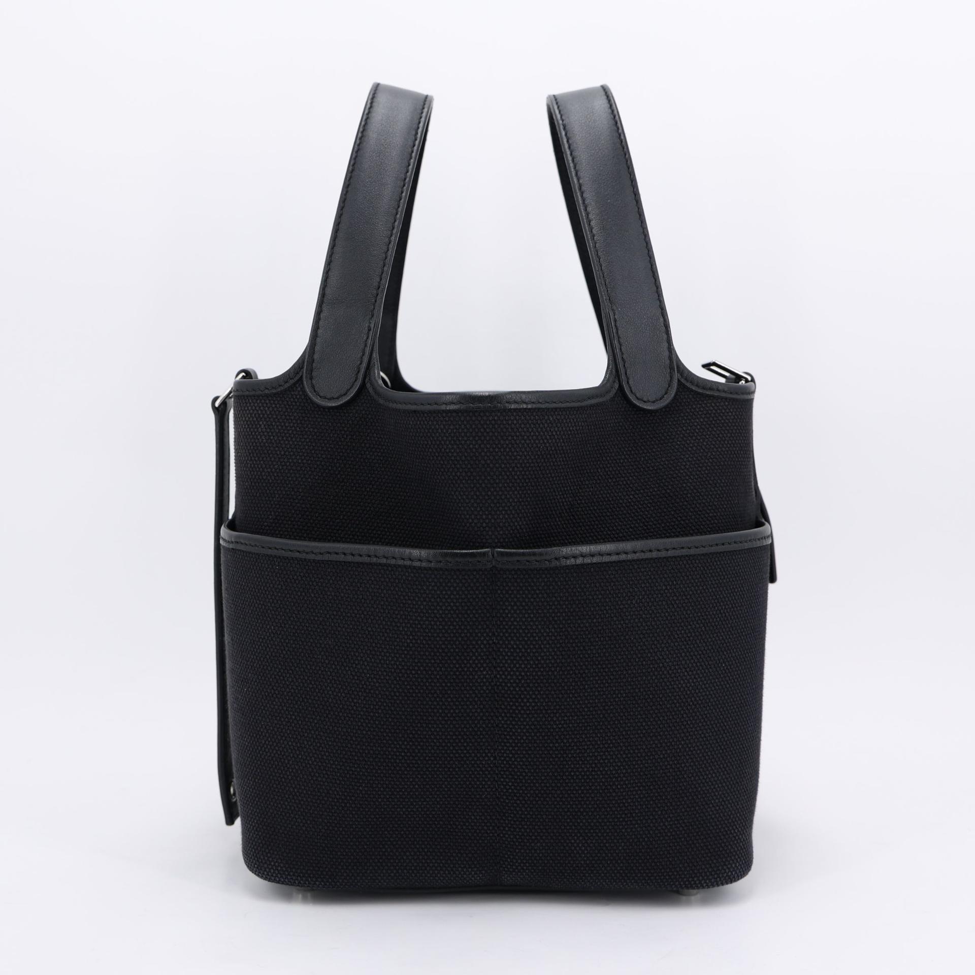 Excellent ( Rank SA ) HERMÈS Limited Edition Picotin Lock PM Cargo Noir (89) Swift Canvas Palladium hardware Z (2021) - 4