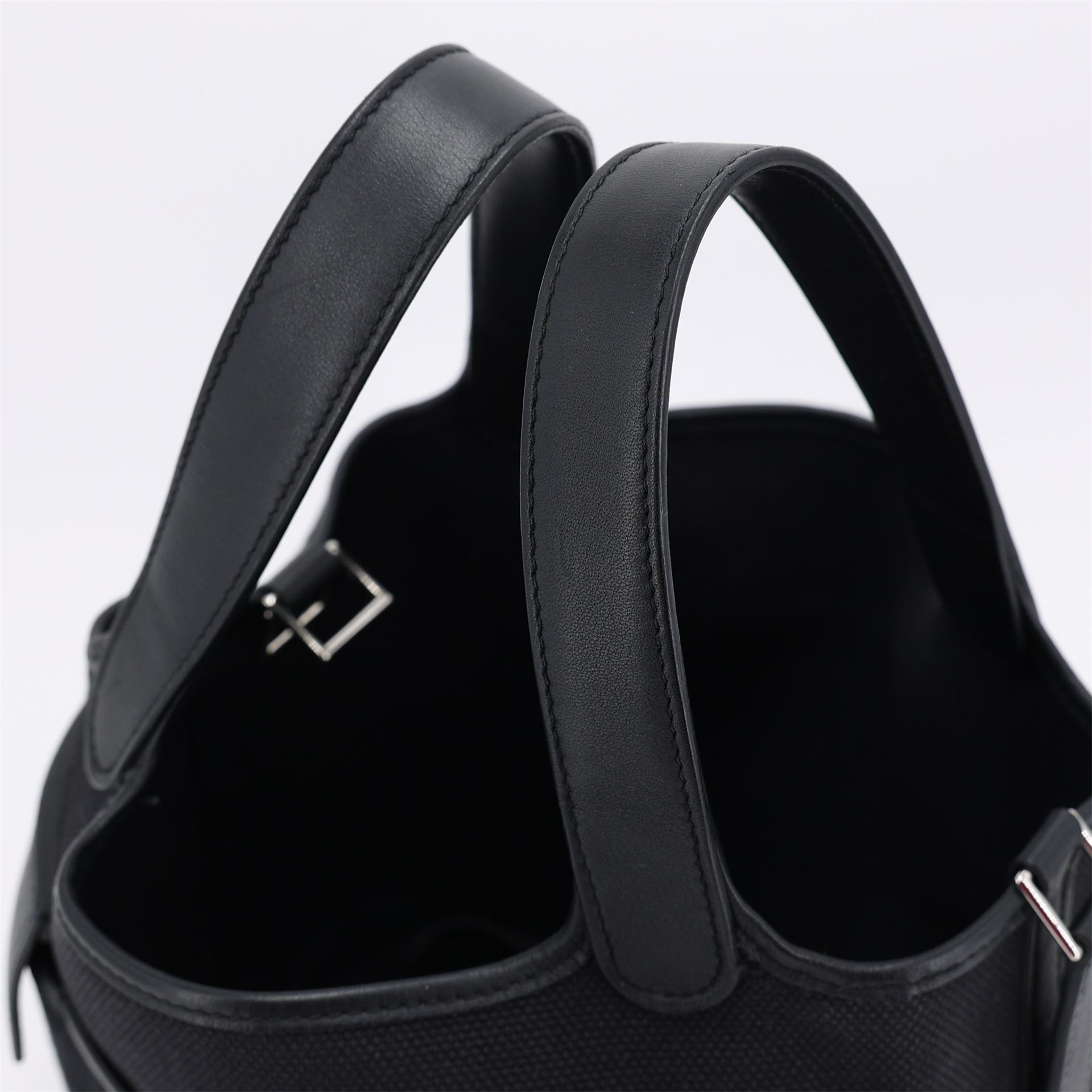 Excellent ( Rank SA ) HERMÈS Limited Edition Picotin Lock PM Cargo Noir (89) Swift Canvas Palladium hardware Z (2021) - 5