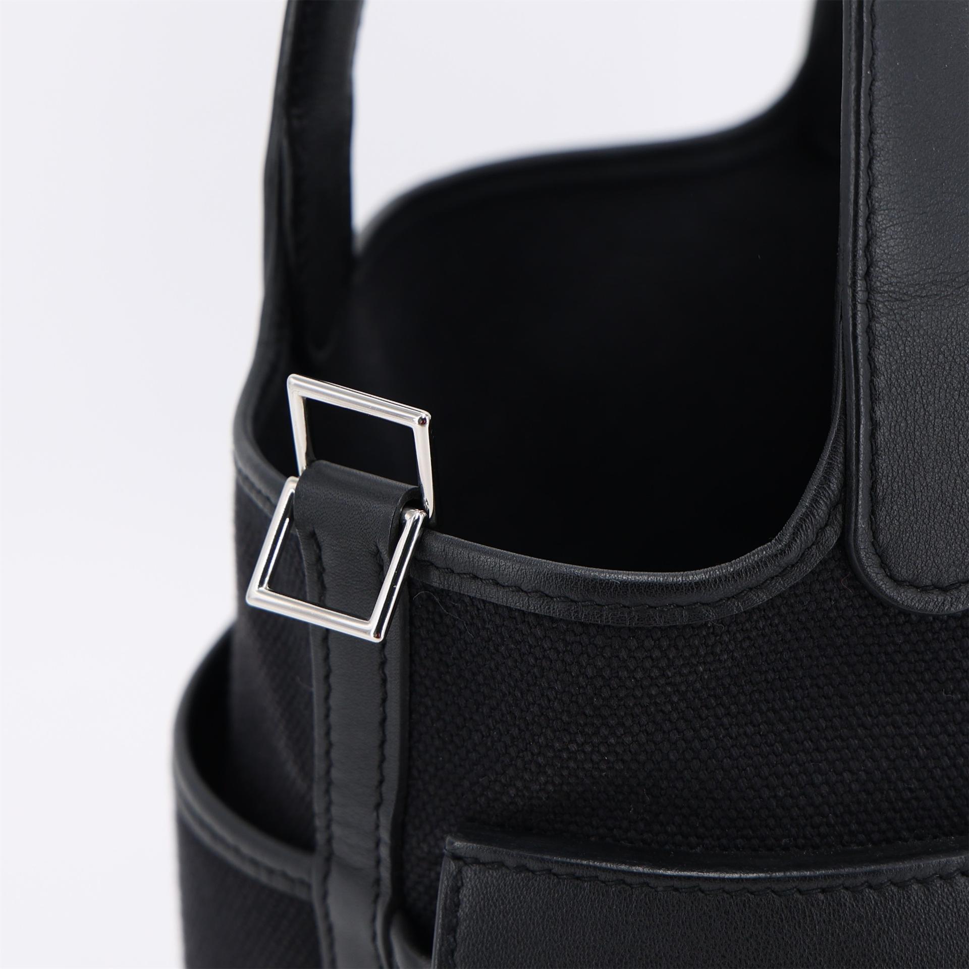 Excellent ( Rank SA ) HERMÈS Limited Edition Picotin Lock PM Cargo Noir (89) Swift Canvas Palladium hardware Z (2021) - 11