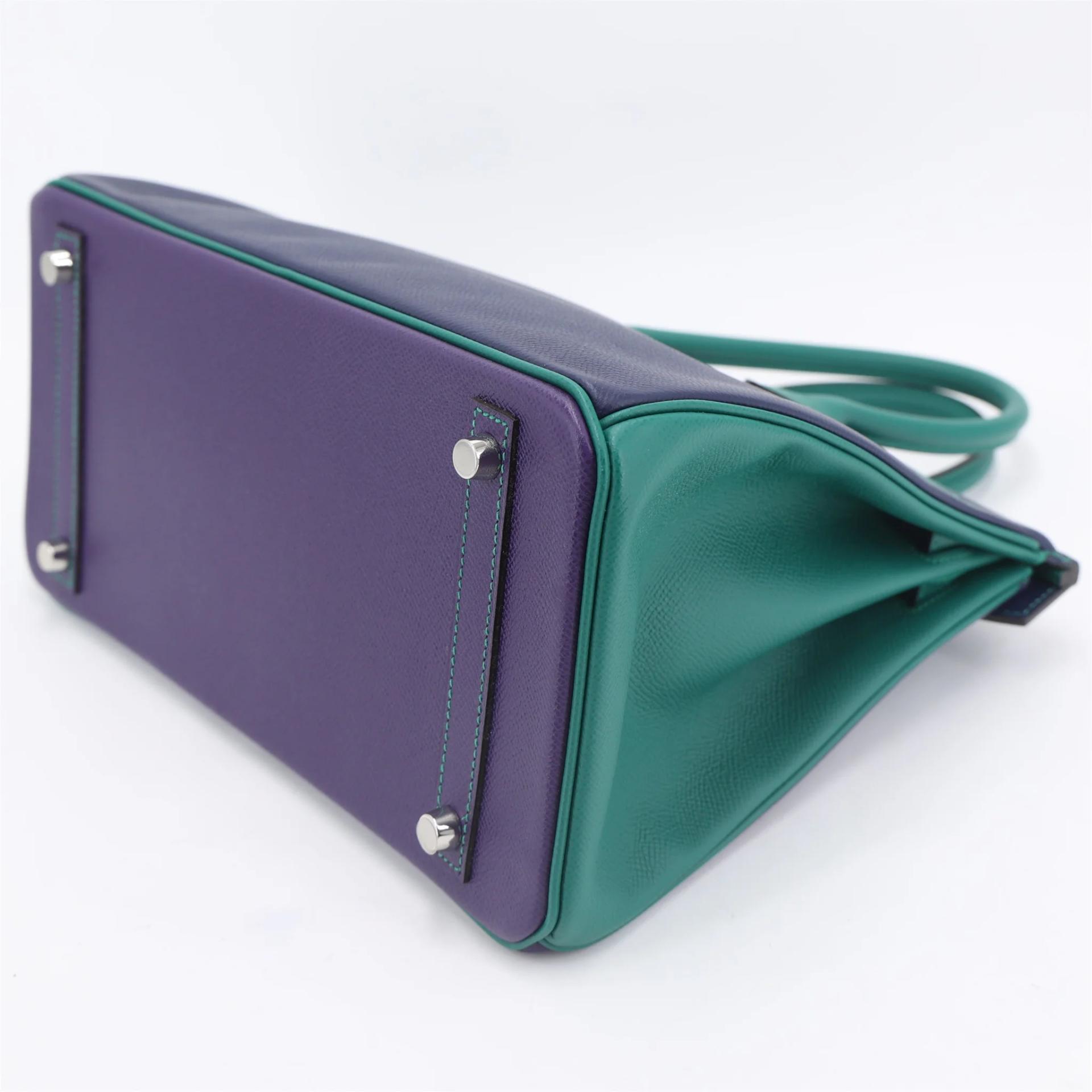 SA超美品 HERMÈS 愛馬仕 馬蹄印定制 Birkin 30 9K 鳶尾紫 Iris Z6 孔雀綠 Malachite 73 寶石藍 Bleu Saphir Epsom牛皮 拉絲銀扣 □R刻 2014年 - 7