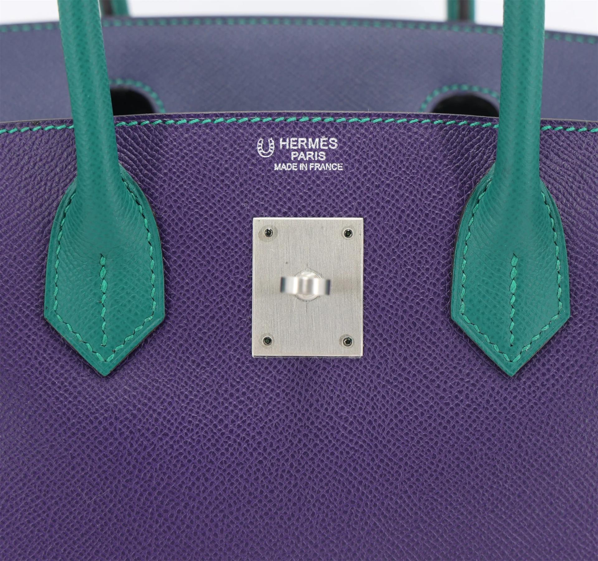 SA超美品 HERMÈS 愛馬仕 馬蹄印定制 Birkin 30 9K 鳶尾紫 Iris Z6 孔雀綠 Malachite 73 寶石藍 Bleu Saphir Epsom牛皮 拉絲銀扣 □R刻 2014年 - 10