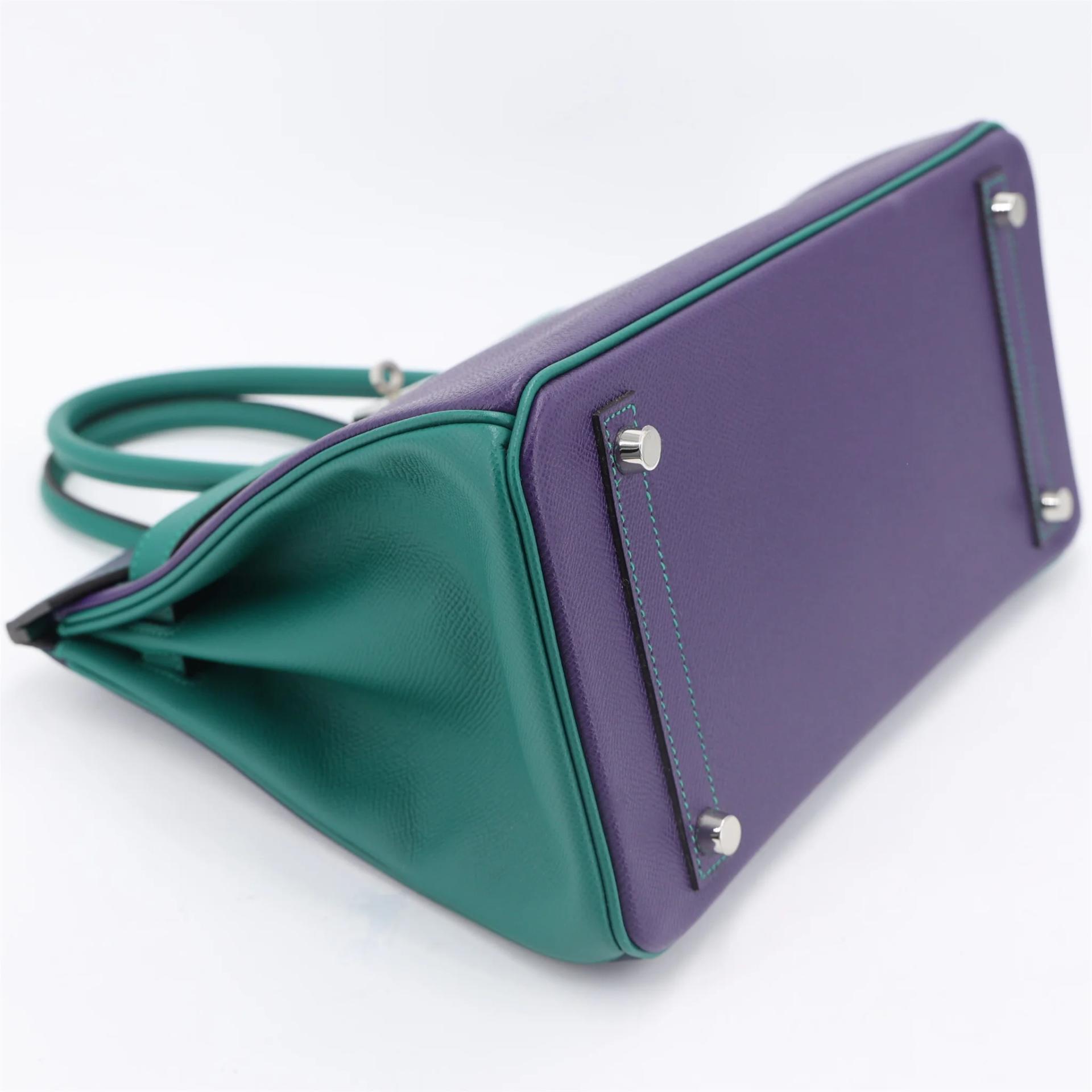 SA超美品 HERMÈS 愛馬仕 馬蹄印定制 Birkin 30 9K 鳶尾紫 Iris Z6 孔雀綠 Malachite 73 寶石藍 Bleu Saphir Epsom牛皮 拉絲銀扣 □R刻 2014年 - 4