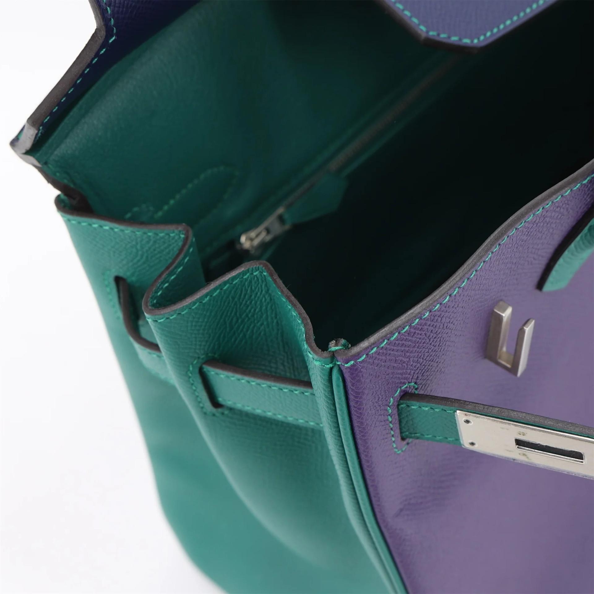 SA超美品 HERMÈS 愛馬仕 馬蹄印定制 Birkin 30 9K 鳶尾紫 Iris Z6 孔雀綠 Malachite 73 寶石藍 Bleu Saphir Epsom牛皮 拉絲銀扣 □R刻 2014年 - 12