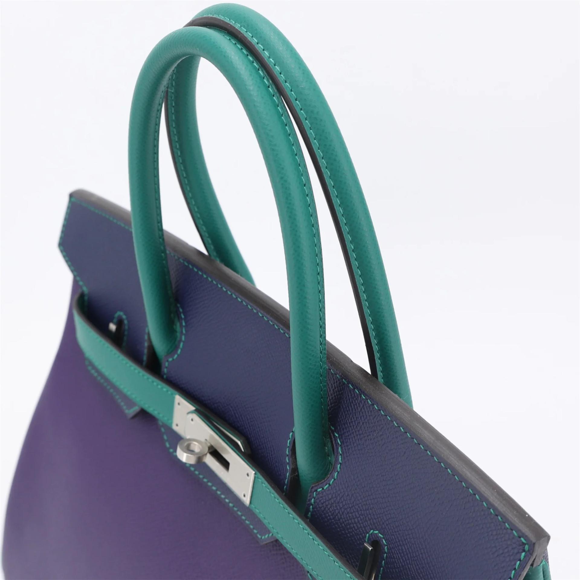 SA超美品 HERMÈS 愛馬仕 馬蹄印定制 Birkin 30 9K 鳶尾紫 Iris Z6 孔雀綠 Malachite 73 寶石藍 Bleu Saphir Epsom牛皮 拉絲銀扣 □R刻 2014年 - 3