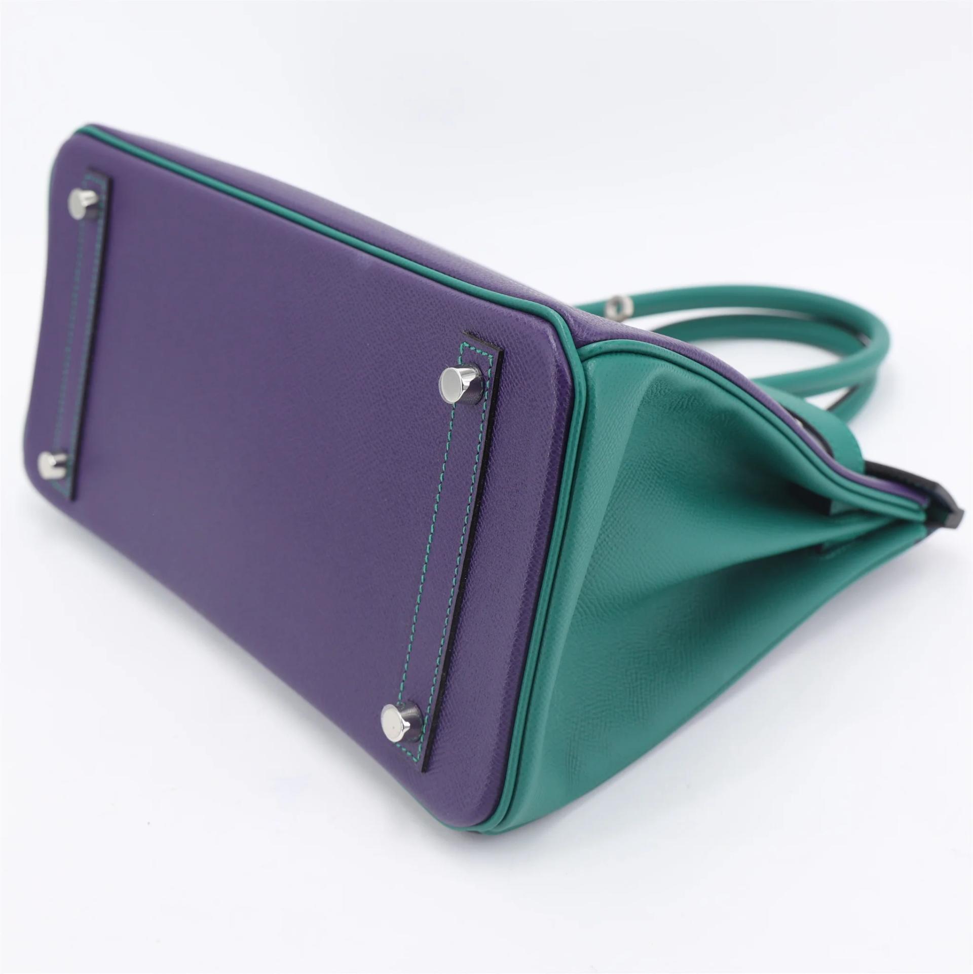 SA超美品 HERMÈS 愛馬仕 馬蹄印定制 Birkin 30 9K 鳶尾紫 Iris Z6 孔雀綠 Malachite 73 寶石藍 Bleu Saphir Epsom牛皮 拉絲銀扣 □R刻 2014年 - 5
