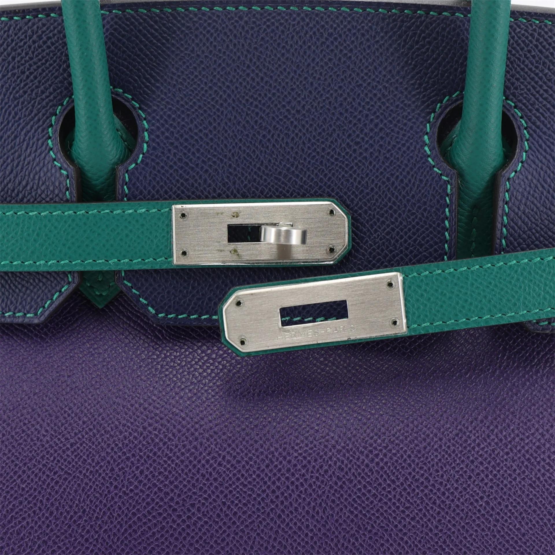 SA超美品 HERMÈS 愛馬仕 馬蹄印定制 Birkin 30 9K 鳶尾紫 Iris Z6 孔雀綠 Malachite 73 寶石藍 Bleu Saphir Epsom牛皮 拉絲銀扣 □R刻 2014年 - 8