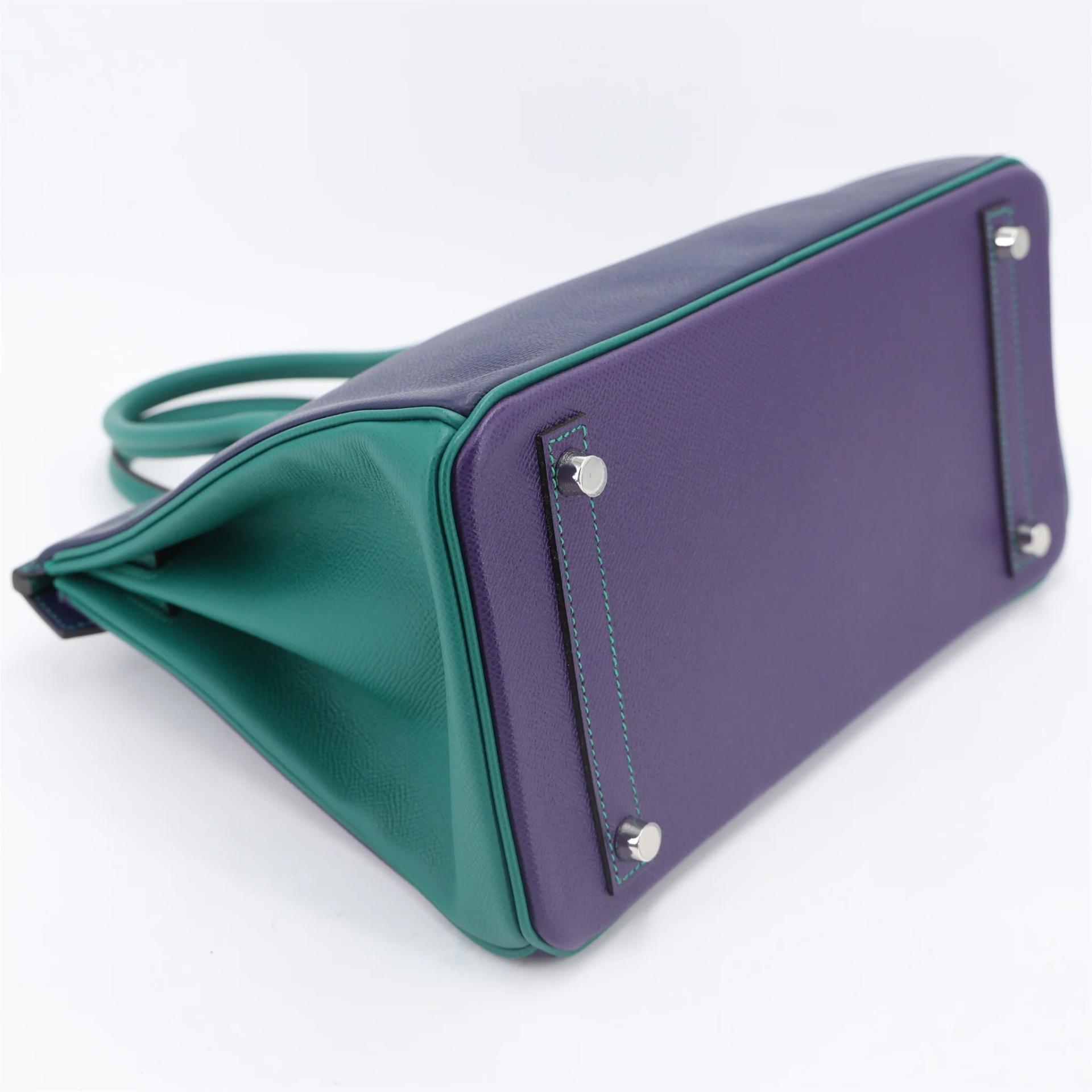 SA超美品 HERMÈS 愛馬仕 馬蹄印定制 Birkin 30 9K 鳶尾紫 Iris Z6 孔雀綠 Malachite 73 寶石藍 Bleu Saphir Epsom牛皮 拉絲銀扣 □R刻 2014年 - 6