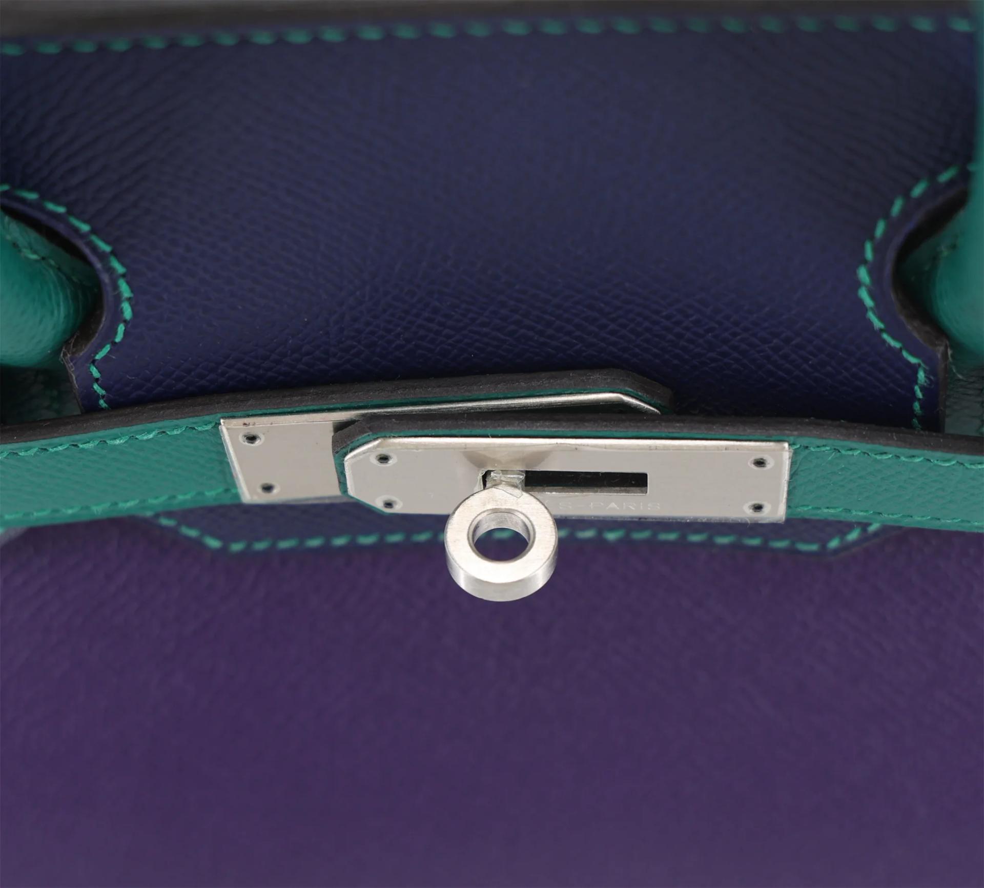 SA超美品 HERMÈS 愛馬仕 馬蹄印定制 Birkin 30 9K 鳶尾紫 Iris Z6 孔雀綠 Malachite 73 寶石藍 Bleu Saphir Epsom牛皮 拉絲銀扣 □R刻 2014年 - 9