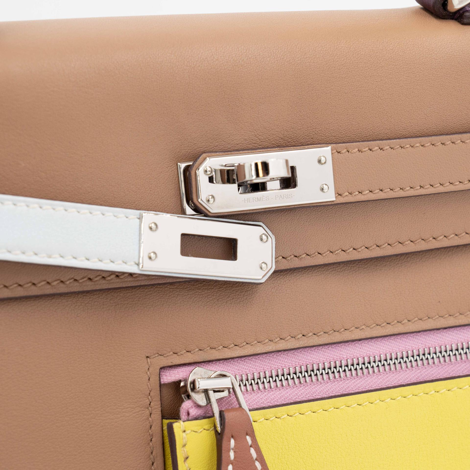 Very Good ( Rank A) HERMÈS Limited Edition Kelly 25 Colormatic Chai (0M) Lime (9R) Bleu Brume (T0) Cassis (N5) Nata (I2) Swift Palladium hardware B (2023) - 14