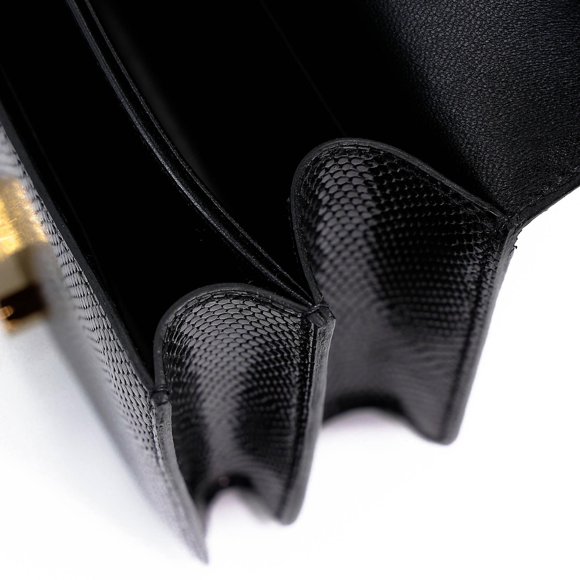 Excellent ( Rank SA ) HERMÈS Constance Mini Noir (89) Lizard Gold hardware Y (2020) - 15