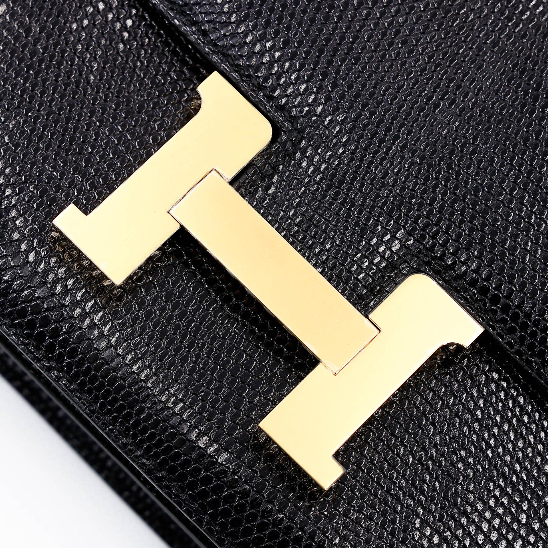 Excellent ( Rank SA ) HERMÈS Constance Mini Noir (89) Lizard Gold hardware Y (2020) - 8