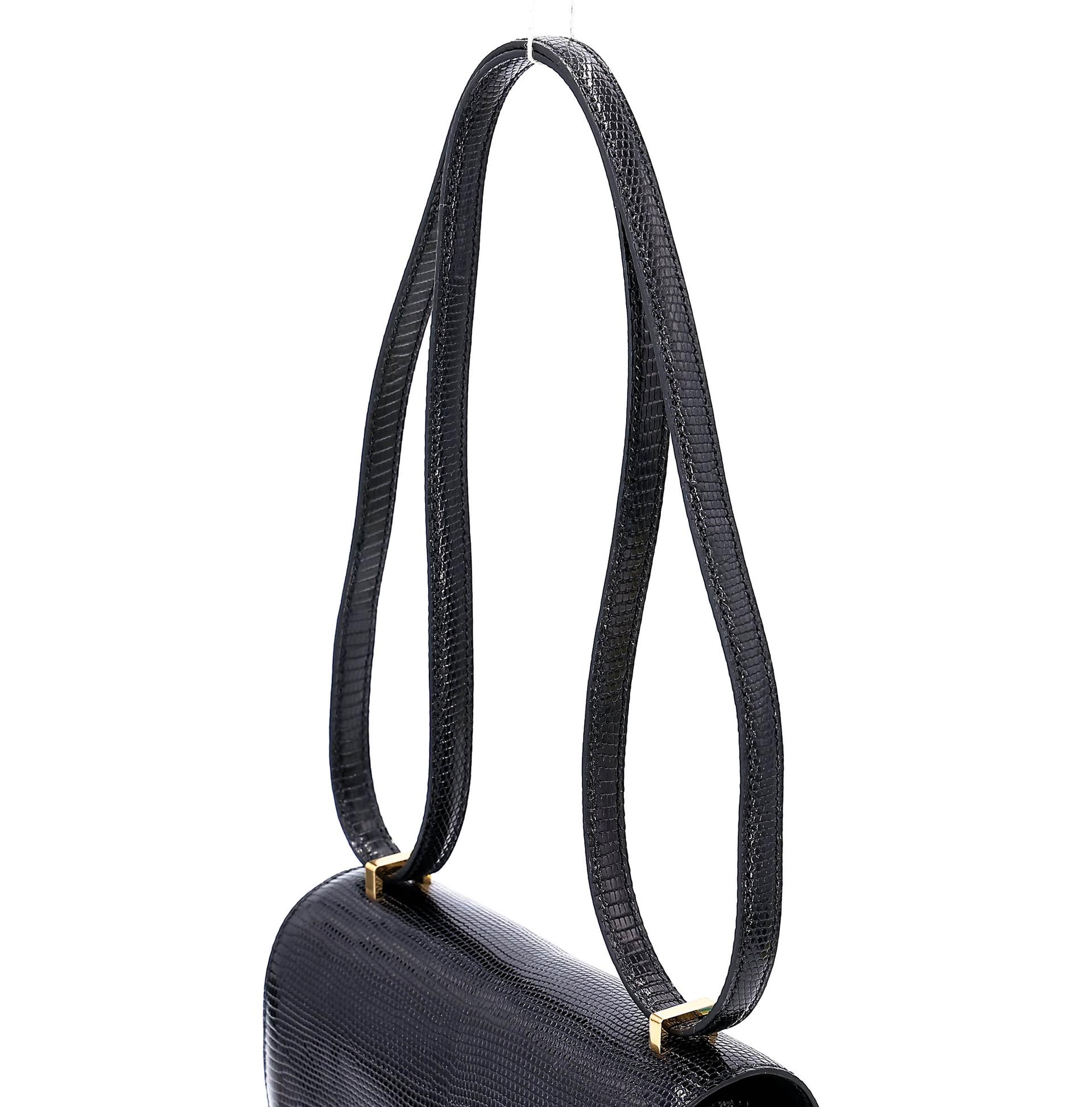 Excellent ( Rank SA ) HERMÈS Constance Mini Noir (89) Lizard Gold hardware Y (2020) - 3