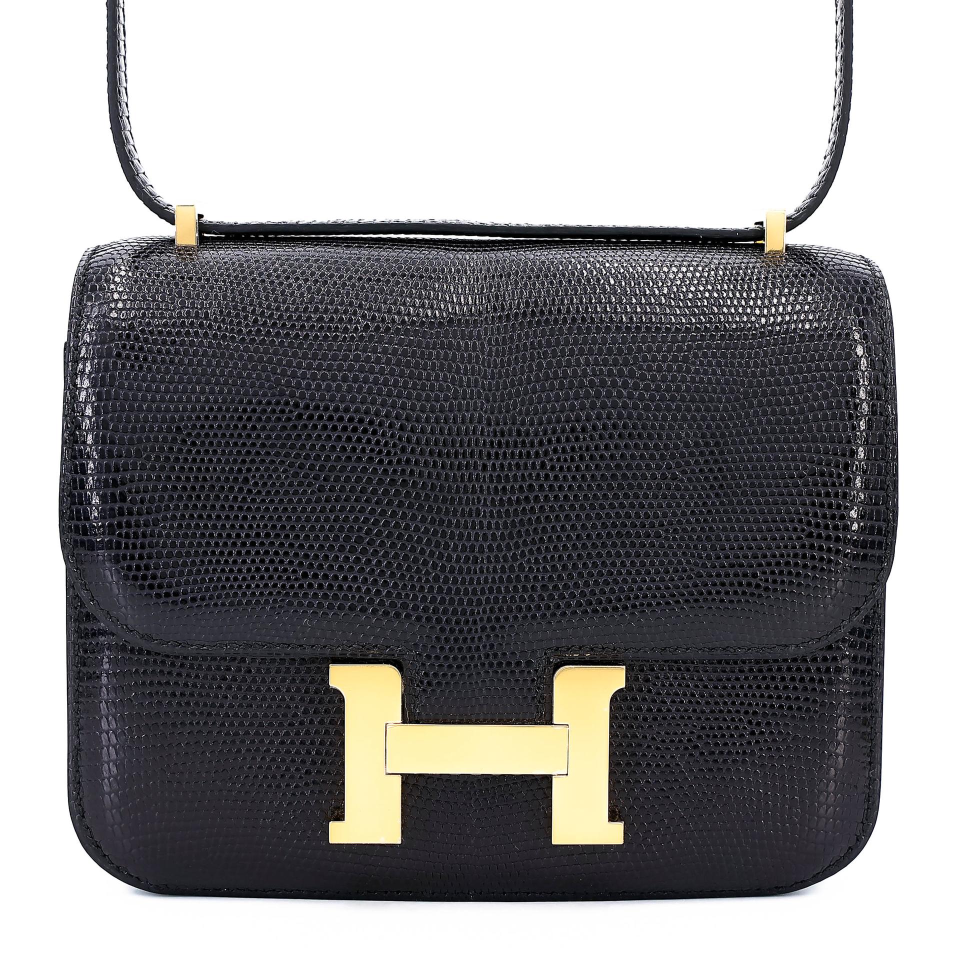 Excellent ( Rank SA ) HERMÈS Constance Mini Noir (89) Lizard Gold hardware Y (2020) - 1
