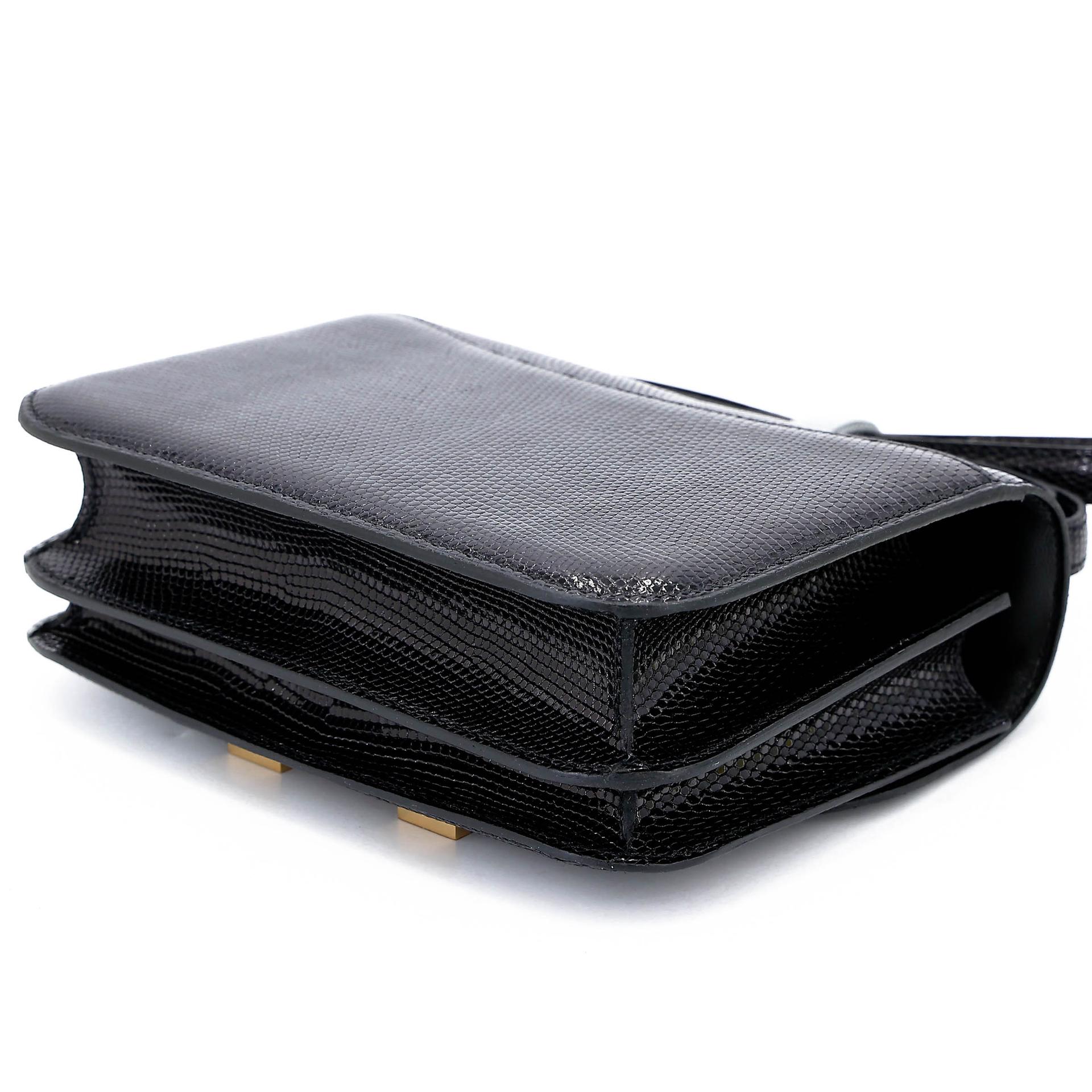 Excellent ( Rank SA ) HERMÈS Constance Mini Noir (89) Lizard Gold hardware Y (2020) - 6