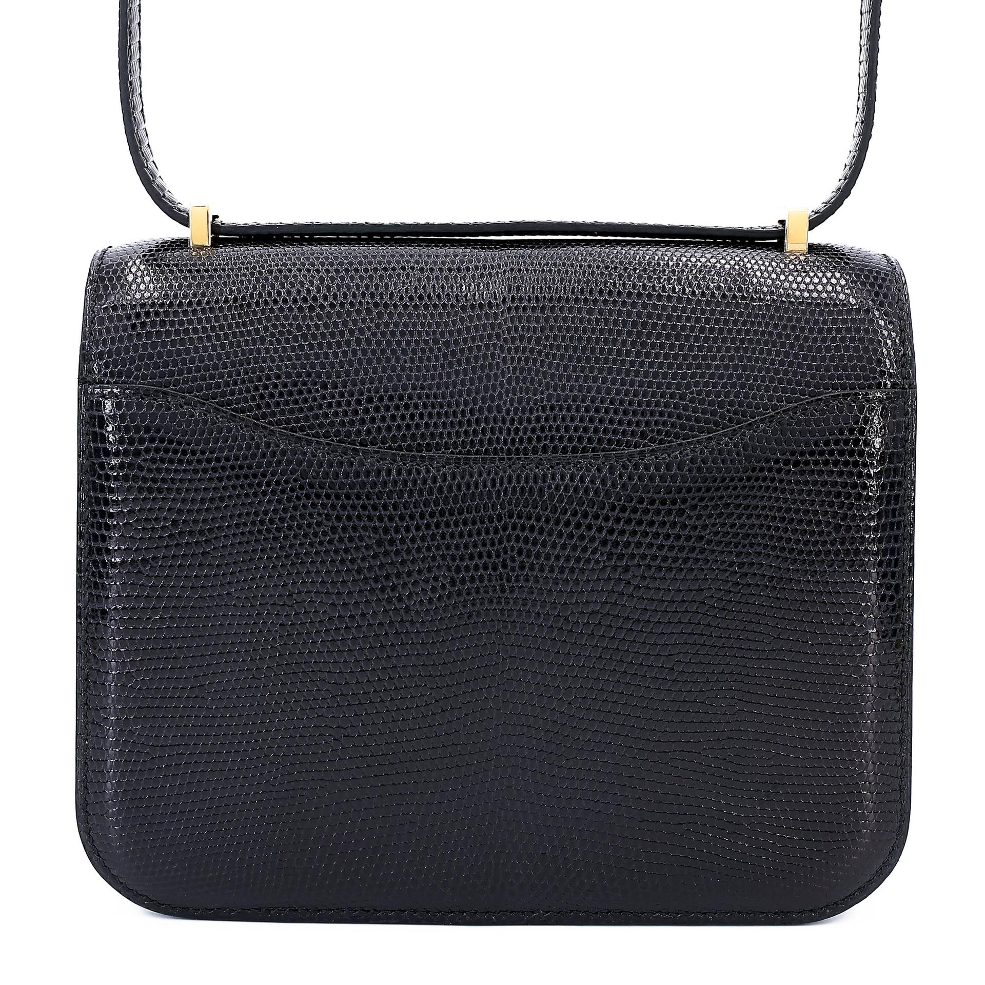 Excellent ( Rank SA ) HERMÈS Constance Mini Noir (89) Lizard Gold hardware Y (2020) - 2