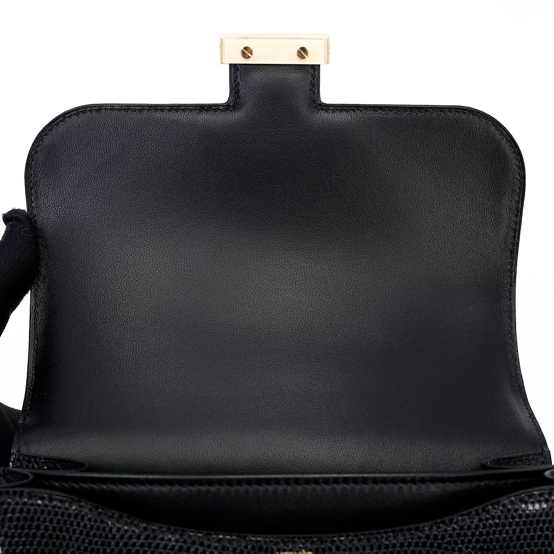 Excellent ( Rank SA ) HERMÈS Constance Mini Noir (89) Lizard Gold hardware Y (2020) - 11