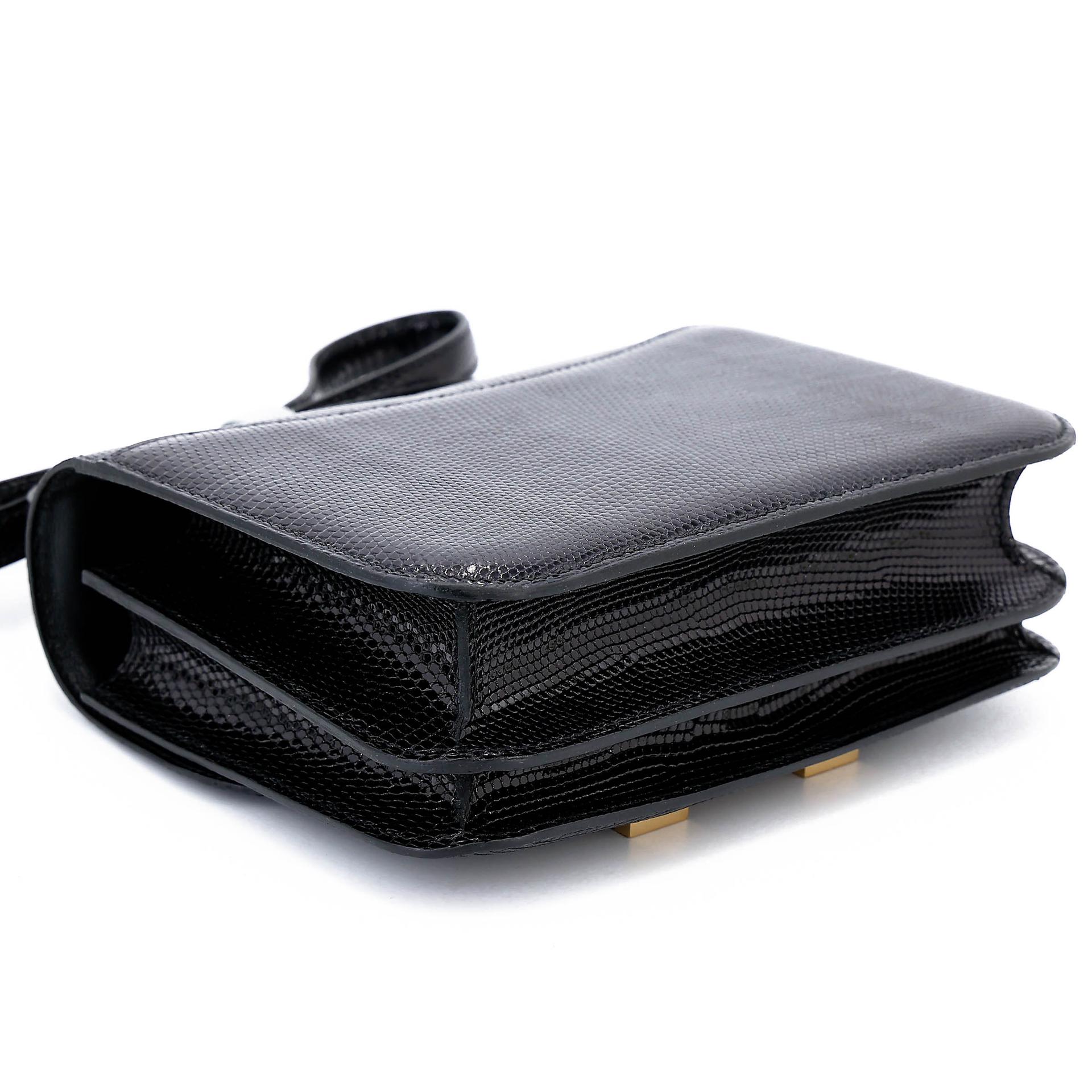 Excellent ( Rank SA ) HERMÈS Constance Mini Noir (89) Lizard Gold hardware Y (2020) - 7