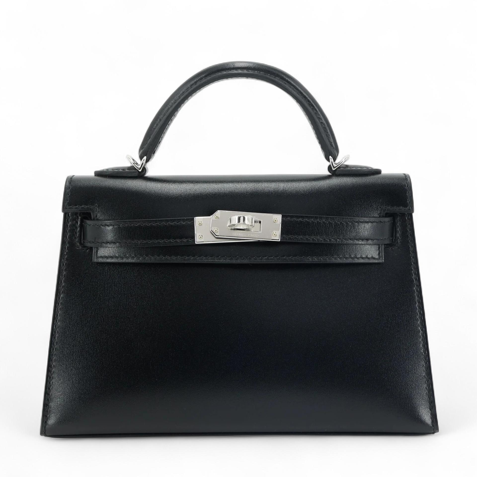 Brand New ( Rank N ) HERMÈS Mini Kelly II Noir (89) Box-calf Palladium hardware K (2025) - 1