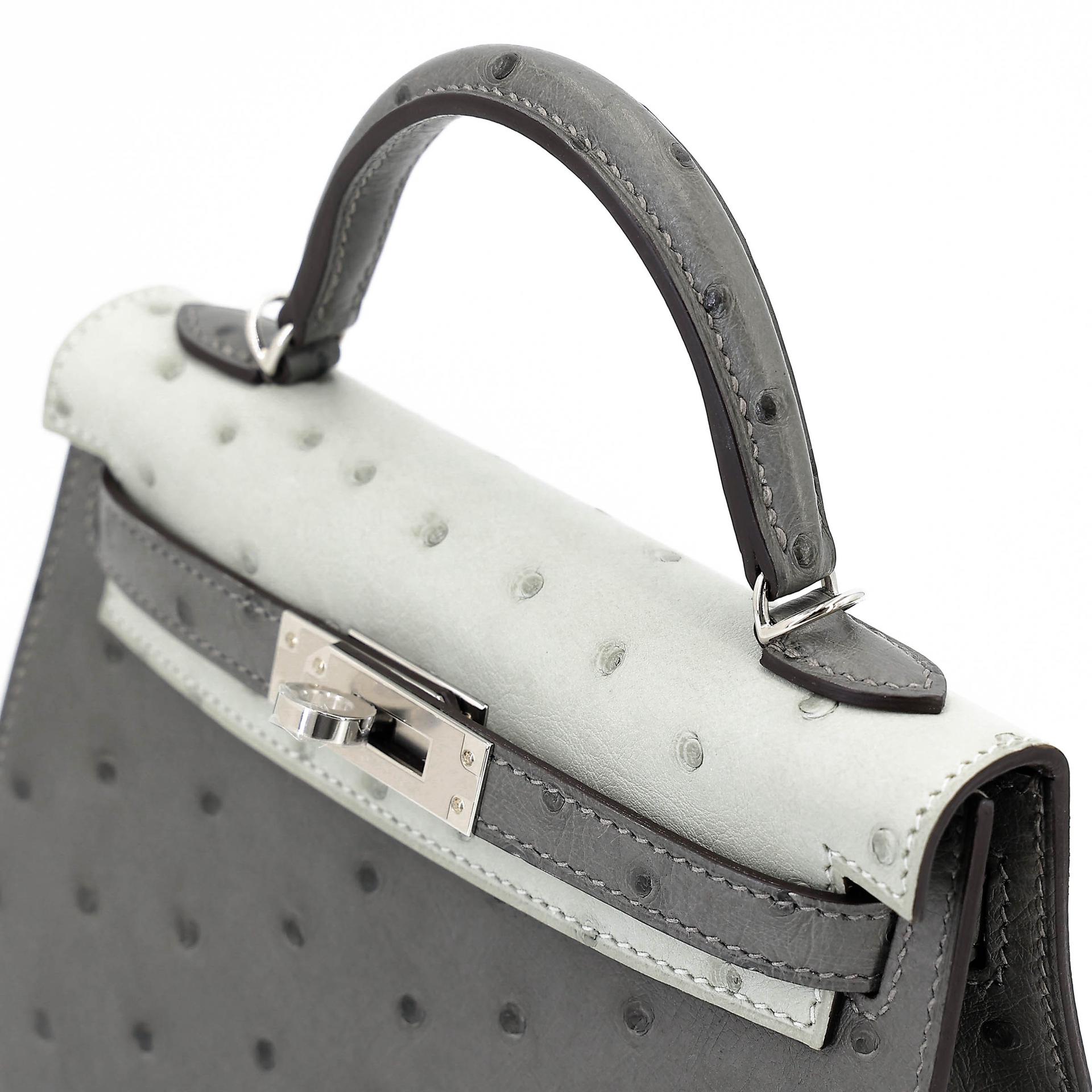 Brand New ( Rank N ) HERMÈS Mini Kelly II Gris Meyer (0L) Gris Perle (80) Ostrich Palladium hardware K (2025) - 3