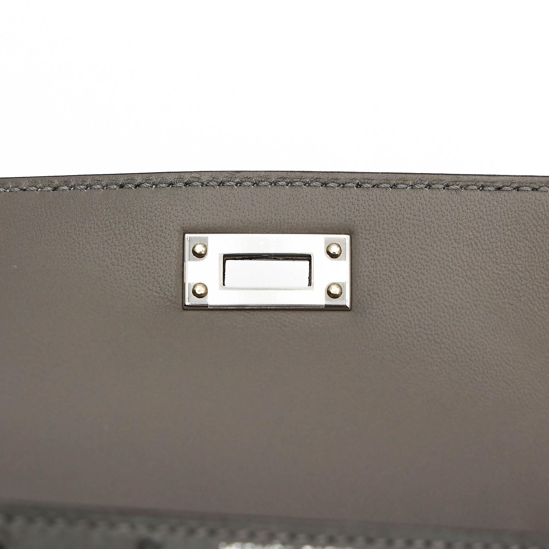 Brand New ( Rank N ) HERMÈS Mini Kelly II Gris Meyer (0L) Gris Perle (80) Ostrich Palladium hardware K (2025) - 11
