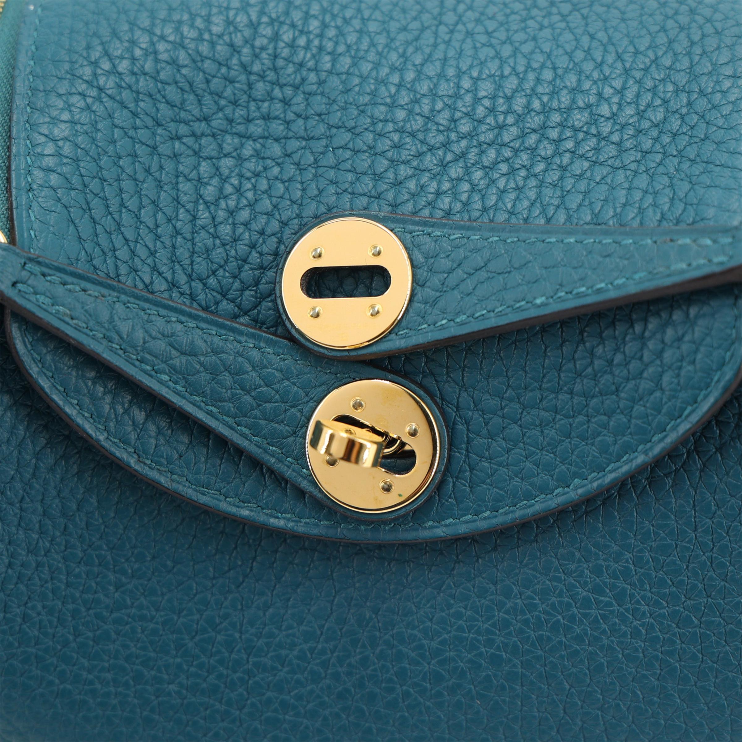 Excellent ( Rank SA ) HERMÈS Mini Lindy Vert Bosphore (W0) Clemence Gold hardware Y (2020) - 10