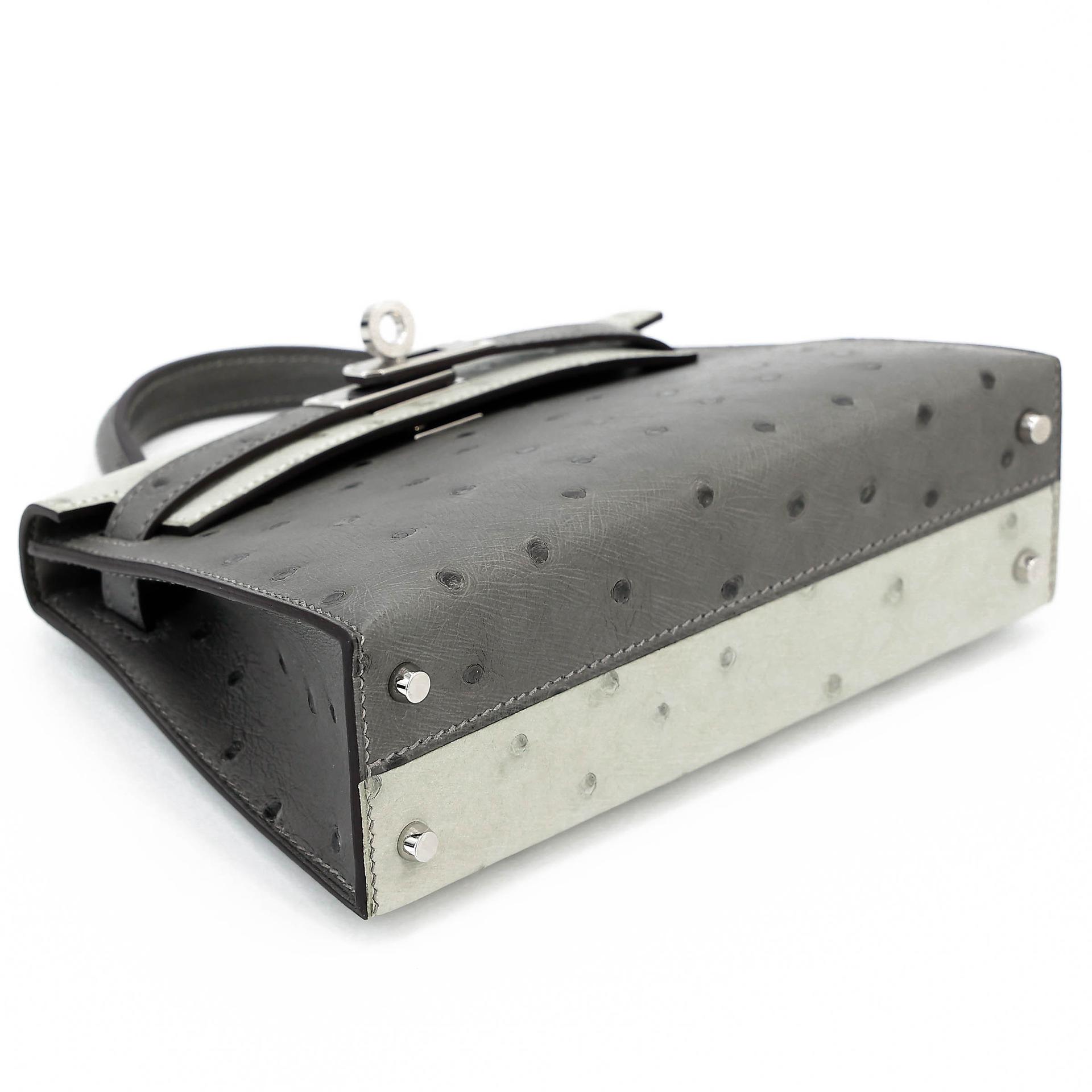 Brand New ( Rank N ) HERMÈS Mini Kelly II Gris Meyer (0L) Gris Perle (80) Ostrich Palladium hardware K (2025) - 5