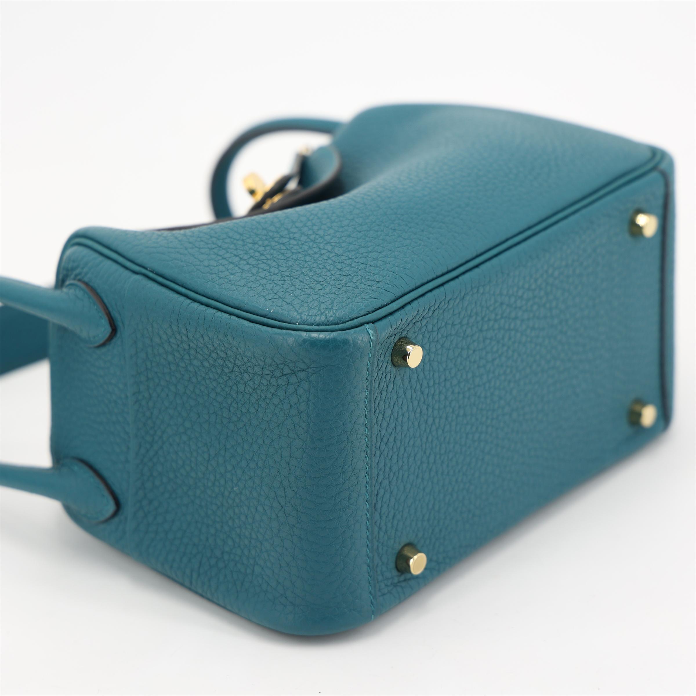 Excellent ( Rank SA ) HERMÈS Mini Lindy Vert Bosphore (W0) Clemence Gold hardware Y (2020) - 6