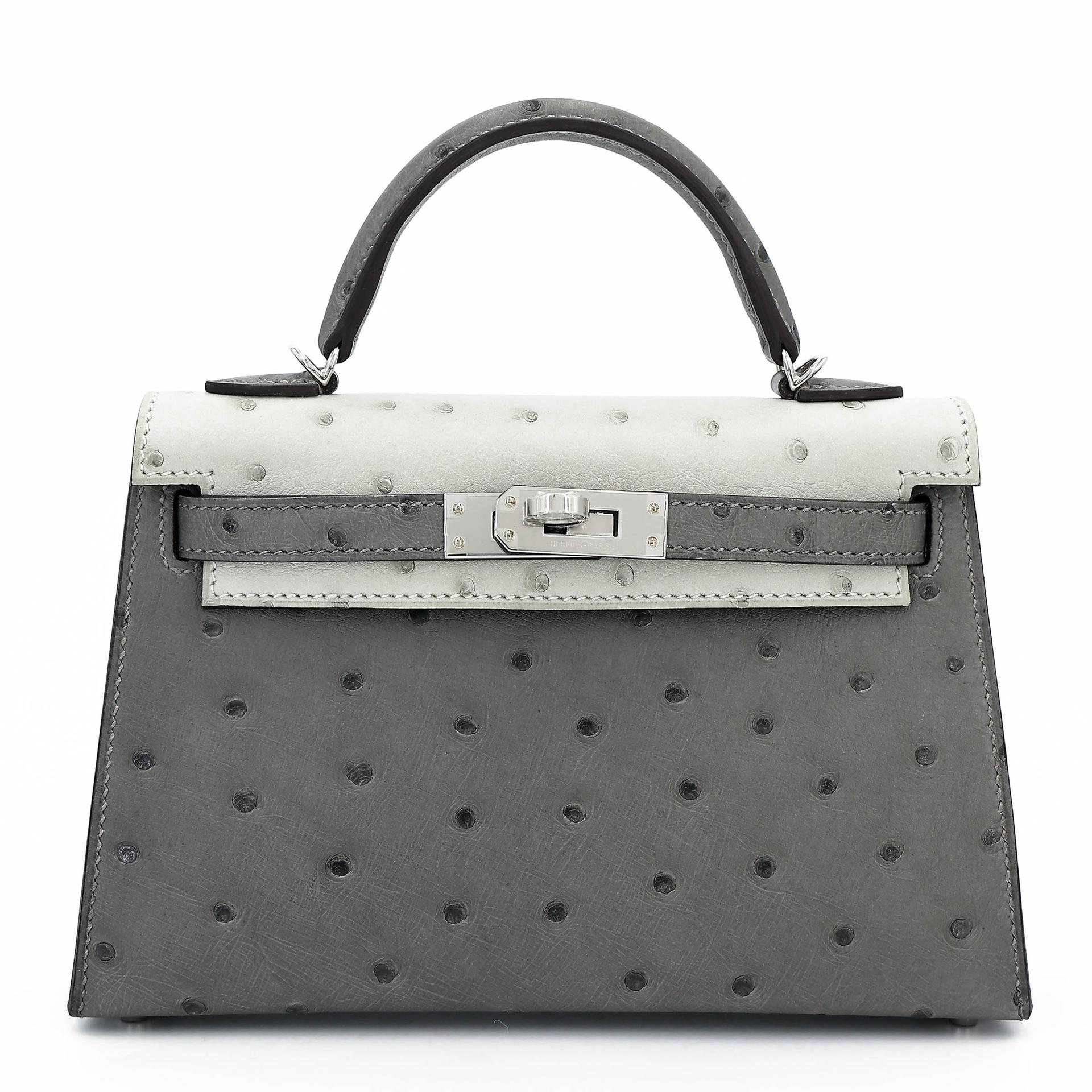 Brand New ( Rank N ) HERMÈS Mini Kelly II Gris Meyer (0L) Gris Perle (80) Ostrich Palladium hardware K (2025) - 1