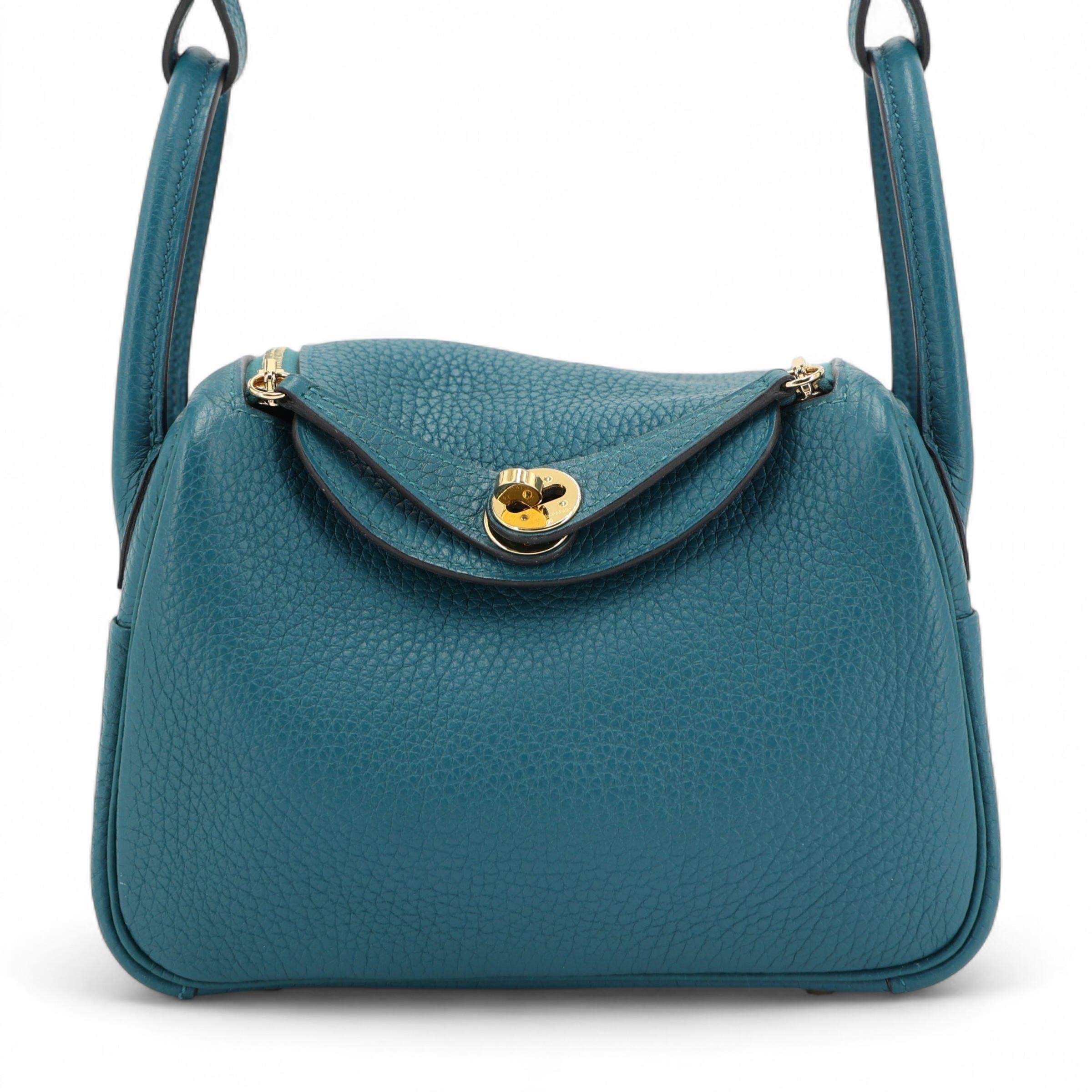 Excellent ( Rank SA ) HERMÈS Mini Lindy Vert Bosphore (W0) Clemence Gold hardware Y (2020) - 1