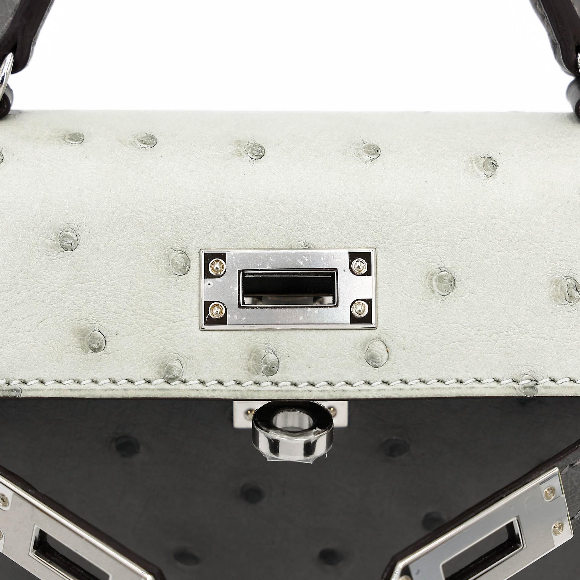 Brand New ( Rank N ) HERMÈS Mini Kelly II Gris Meyer (0L) Gris Perle (80) Ostrich Palladium hardware K (2025) - 10