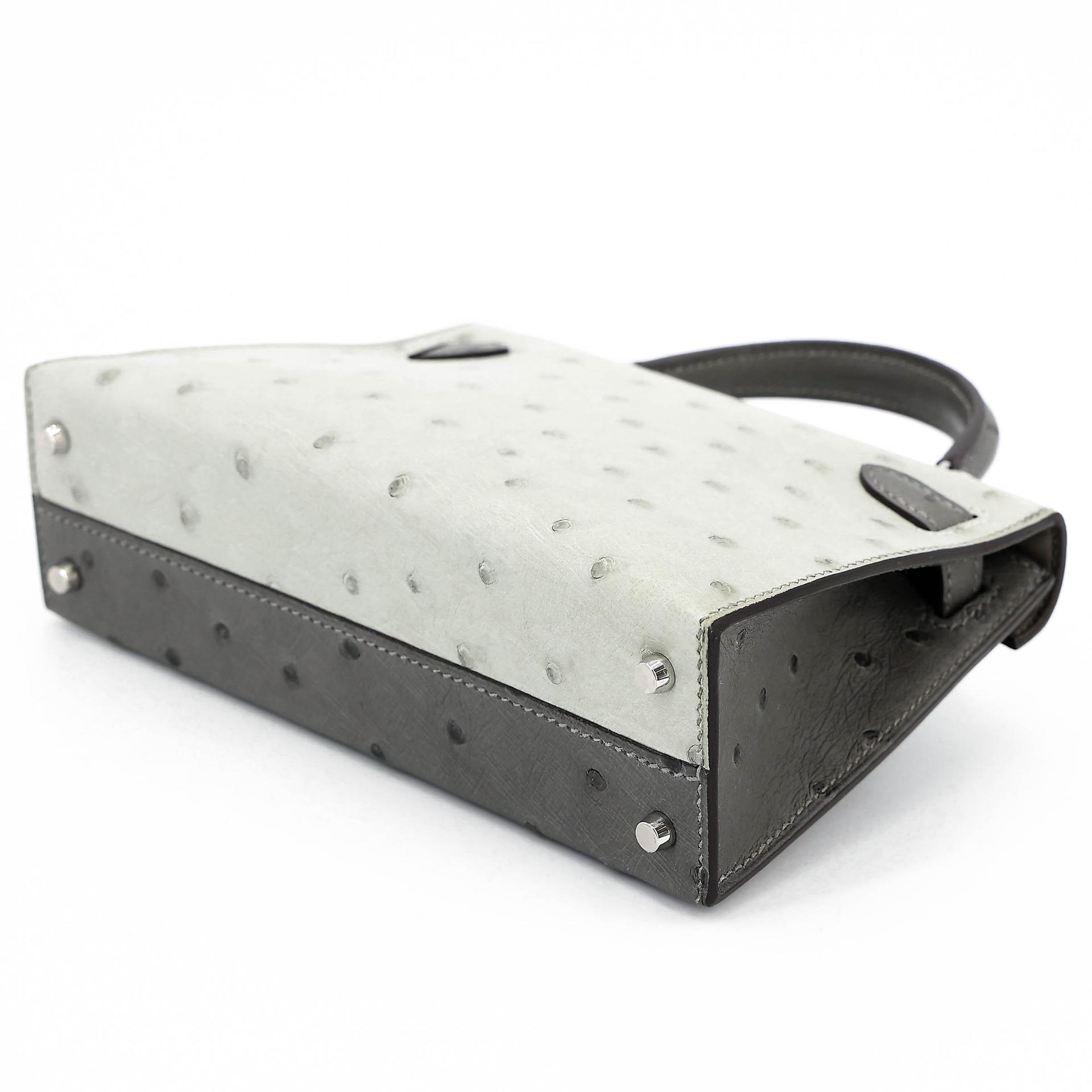 Brand New ( Rank N ) HERMÈS Mini Kelly II Gris Meyer (0L) Gris Perle (80) Ostrich Palladium hardware K (2025) - 6