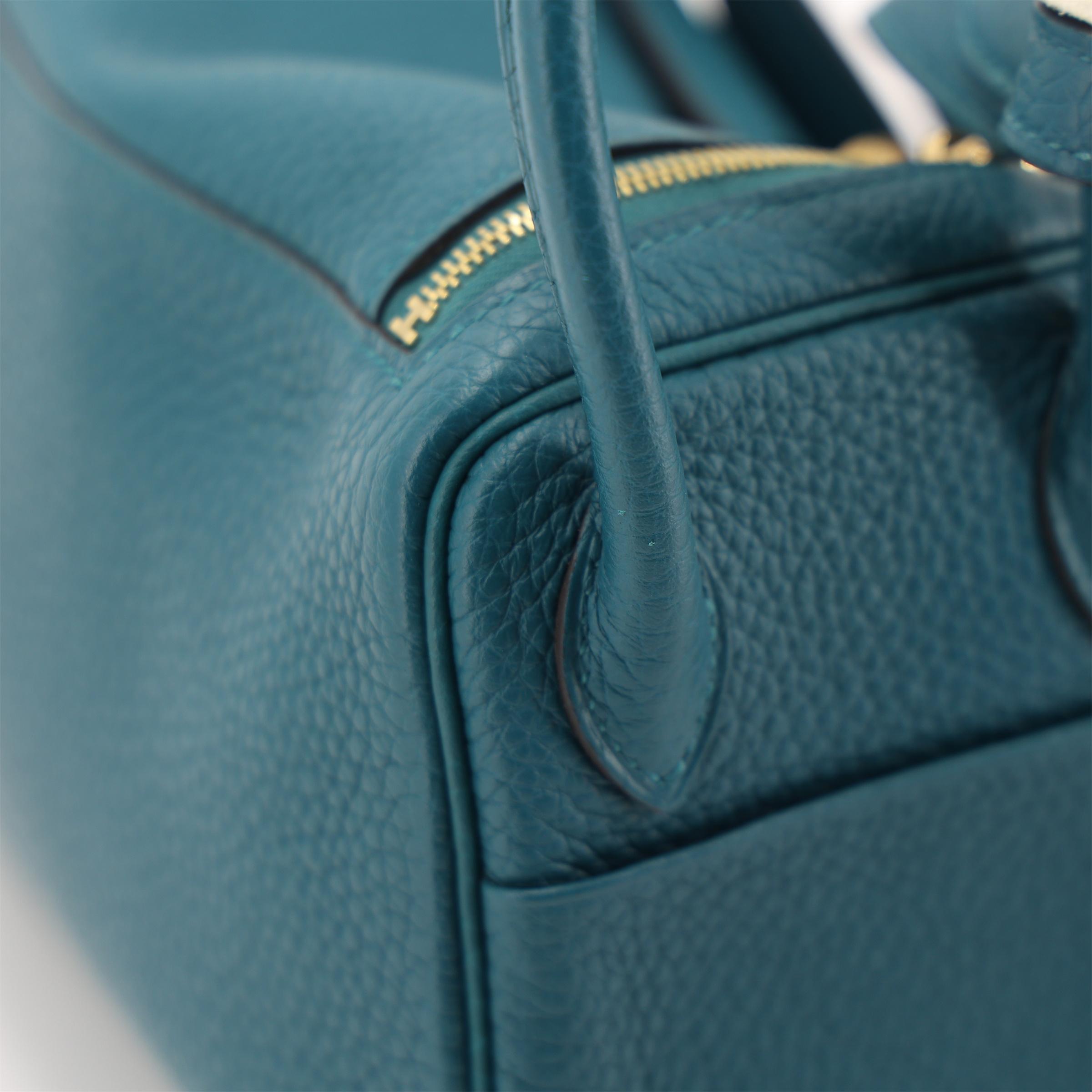 Excellent ( Rank SA ) HERMÈS Mini Lindy Vert Bosphore (W0) Clemence Gold hardware Y (2020) - 4