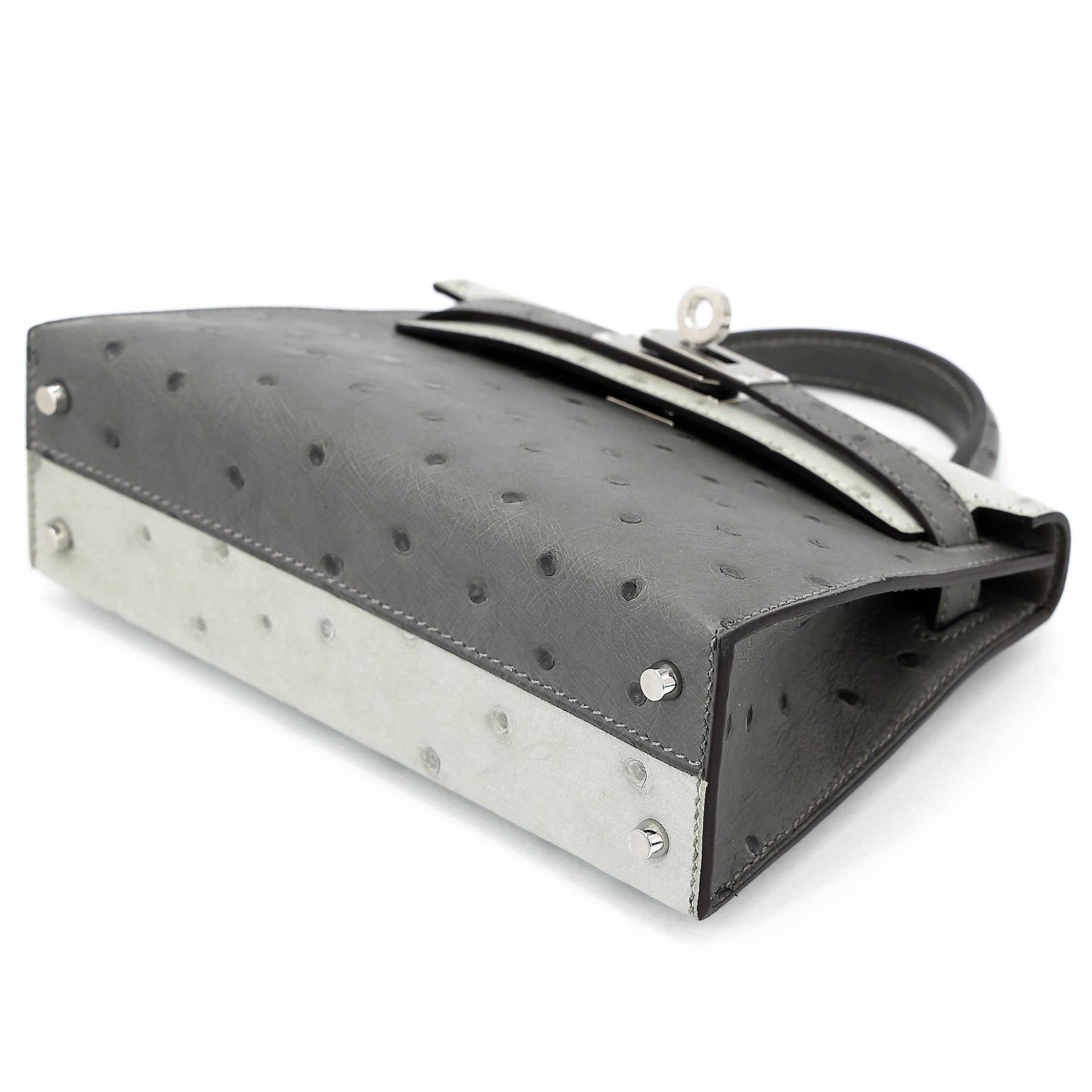 Brand New ( Rank N ) HERMÈS Mini Kelly II Gris Meyer (0L) Gris Perle (80) Ostrich Palladium hardware K (2025) - 4