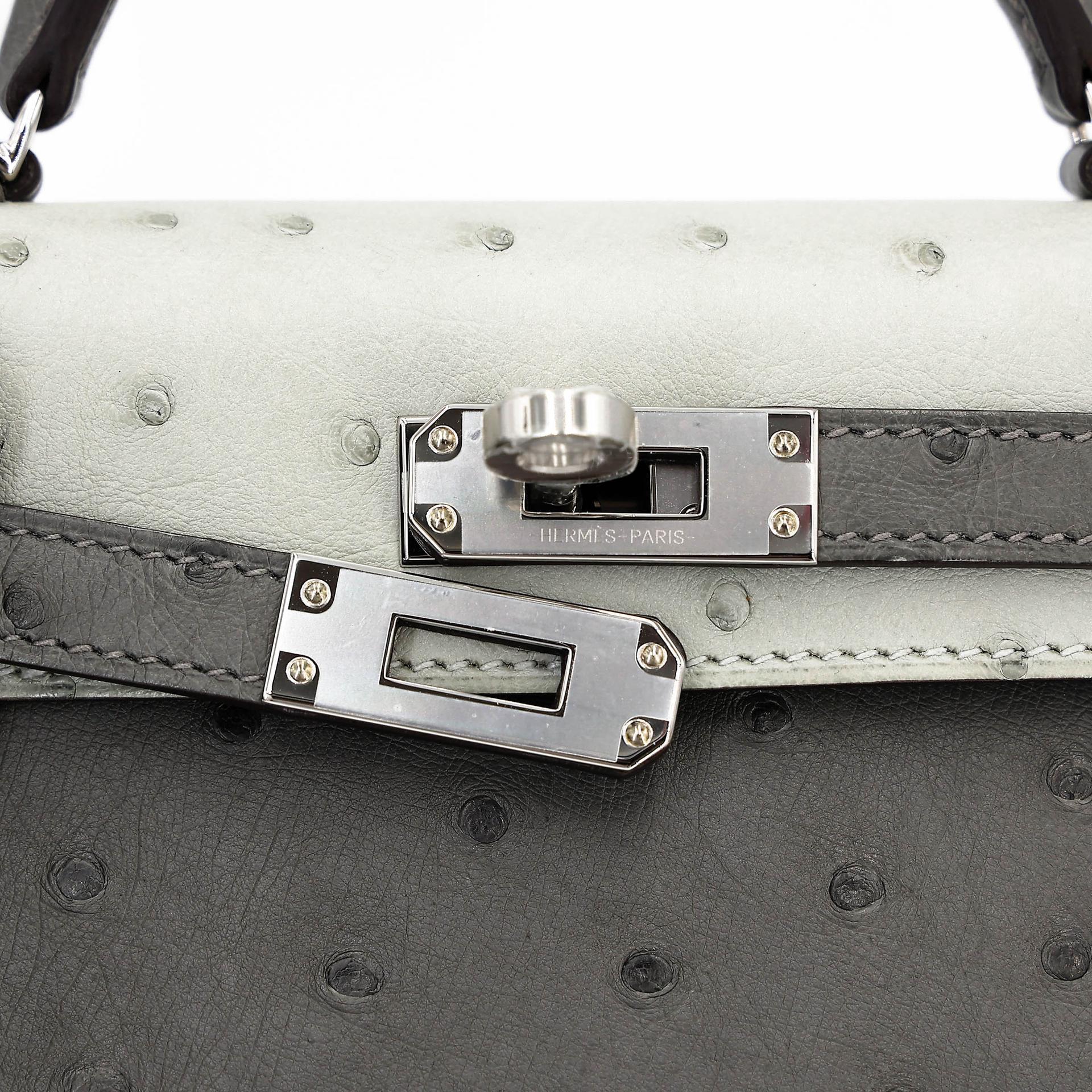 Brand New ( Rank N ) HERMÈS Mini Kelly II Gris Meyer (0L) Gris Perle (80) Ostrich Palladium hardware K (2025) - 8