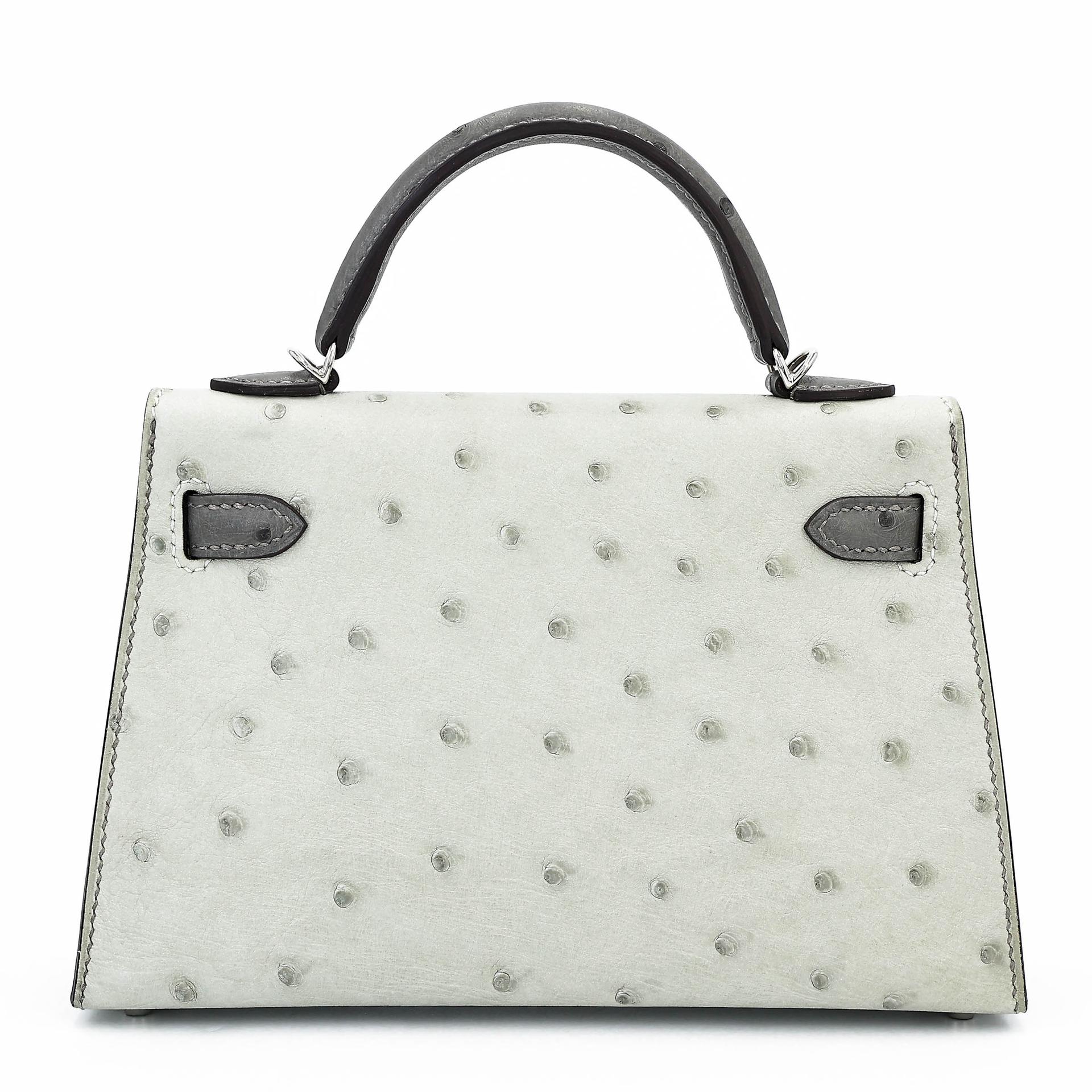 Brand New ( Rank N ) HERMÈS Mini Kelly II Gris Meyer (0L) Gris Perle (80) Ostrich Palladium hardware K (2025) - 2