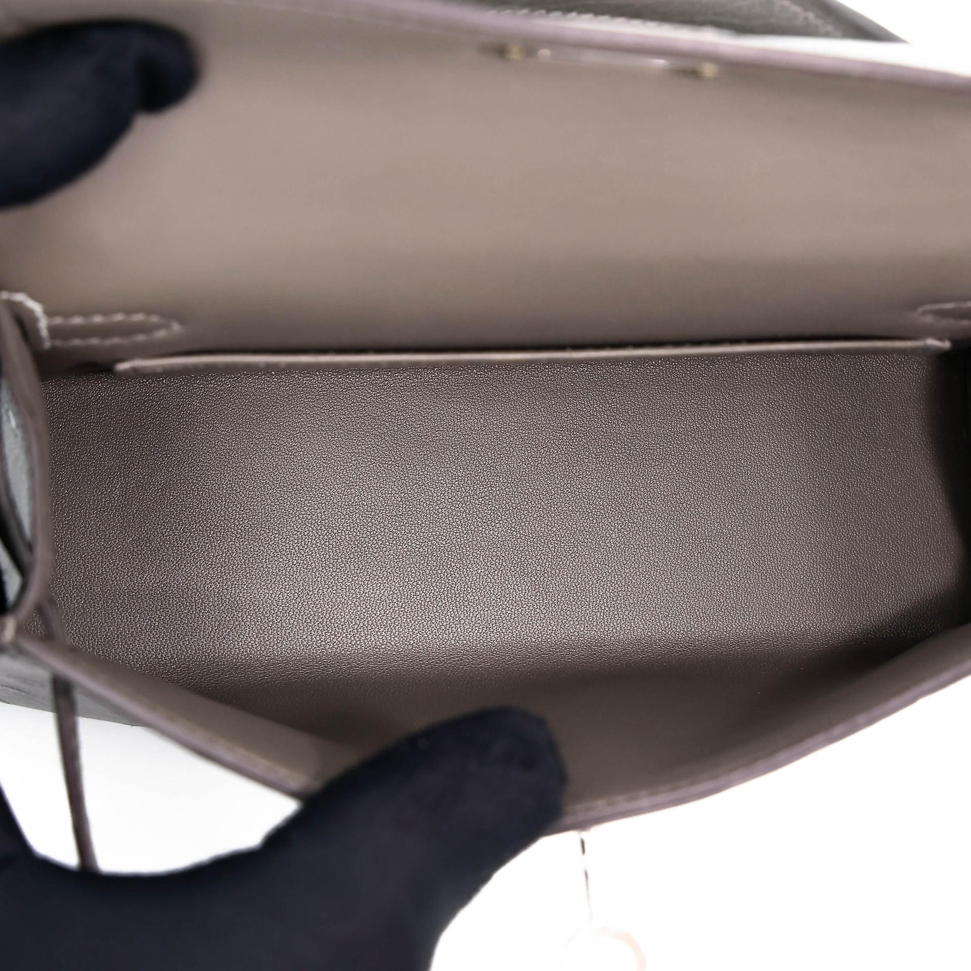 Brand New ( Rank N ) HERMÈS Mini Kelly II Gris Meyer (0L) Gris Perle (80) Ostrich Palladium hardware K (2025) - 17