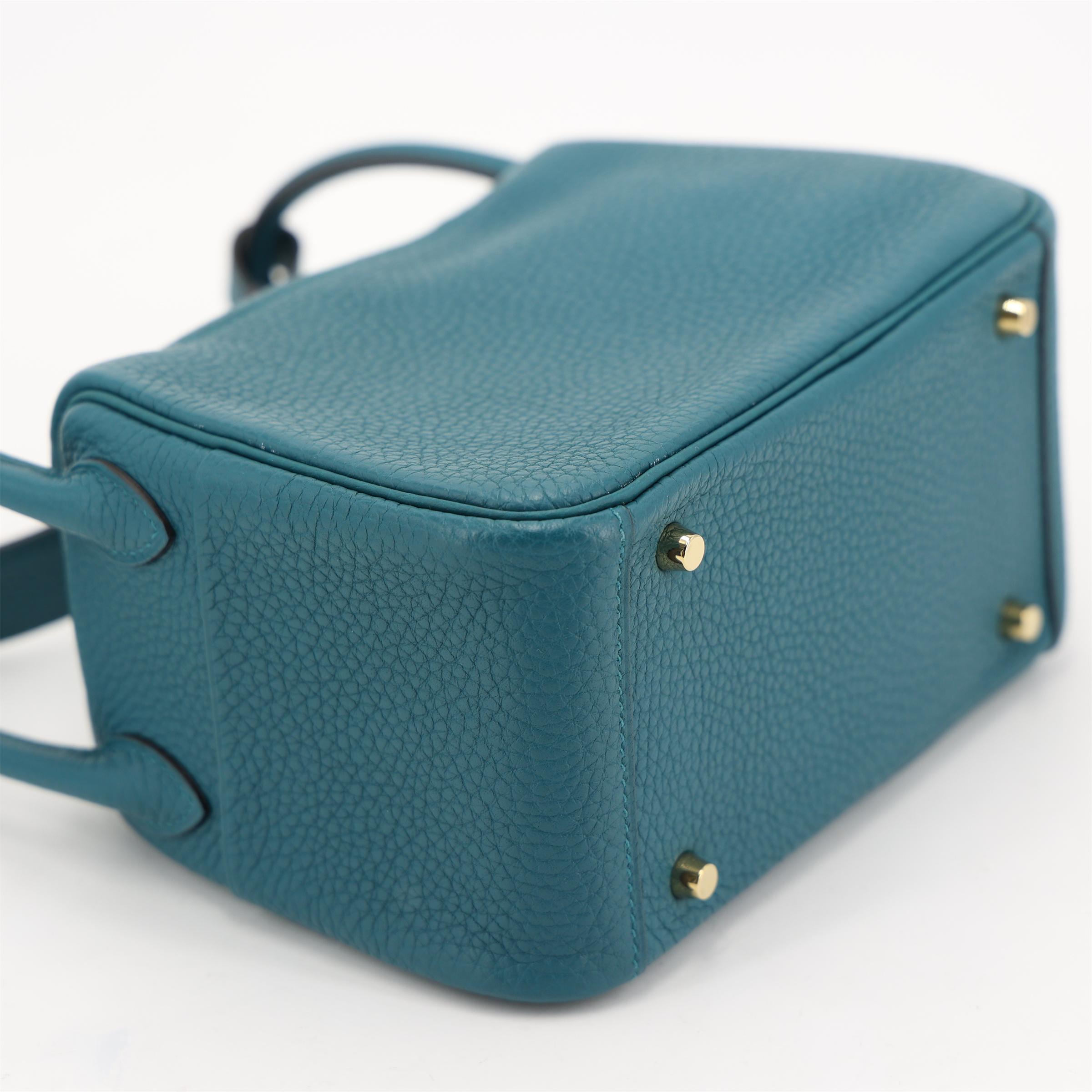 Excellent ( Rank SA ) HERMÈS Mini Lindy Vert Bosphore (W0) Clemence Gold hardware Y (2020) - 8