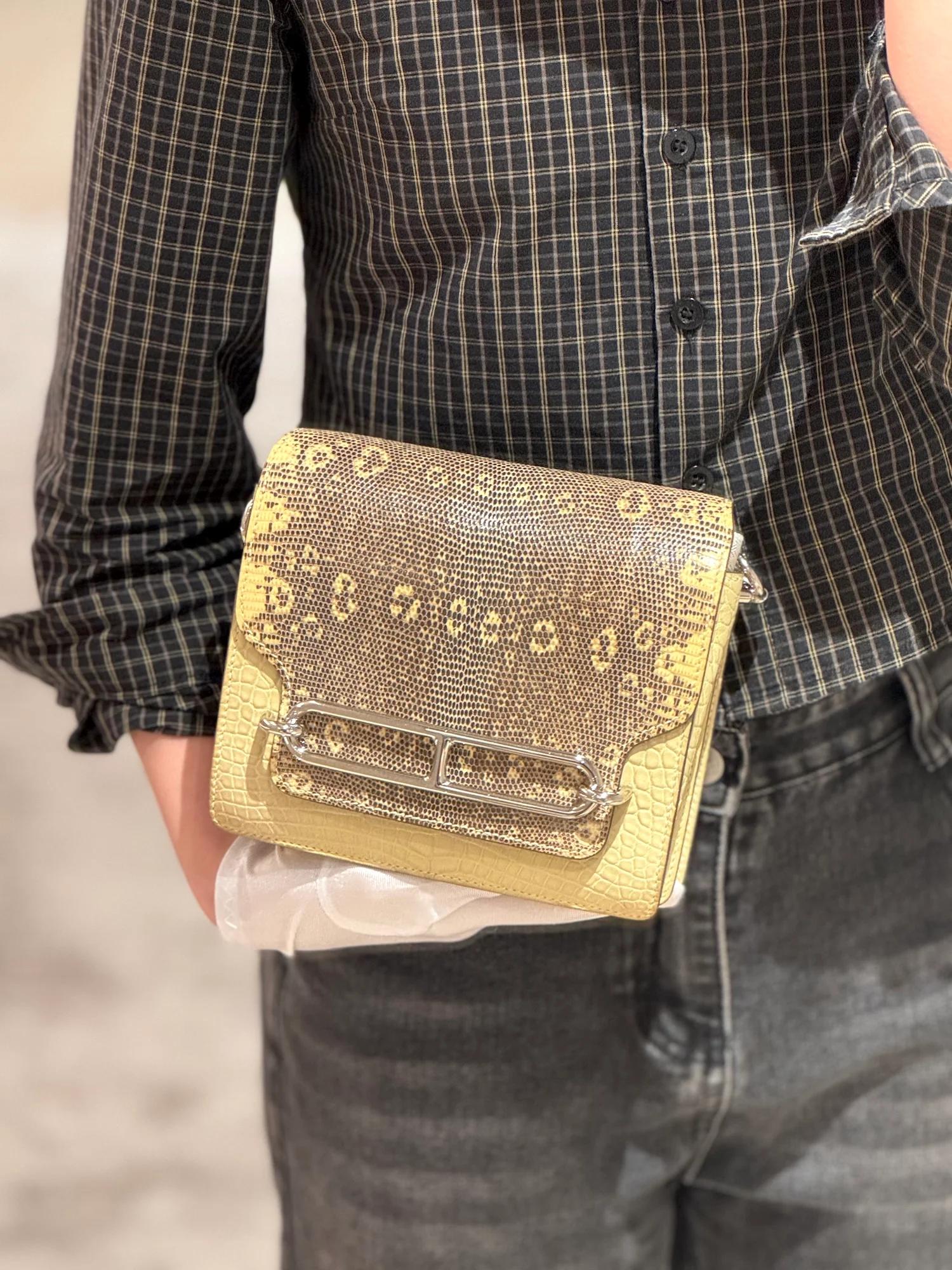 Very Good ( Rank A) HERMÈS Roulis Mini Ombre (1B) Vanille (Y1) Lizard Matte Alligator Palladium hardware X (2016) - 3