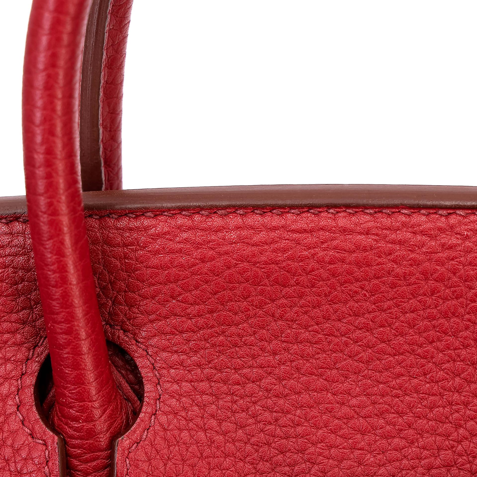 Good ( Rank AB) HERMÈS Birkin 30 Rouge Vif (53) Togo Palladium hardware Square Q (2013) - 13