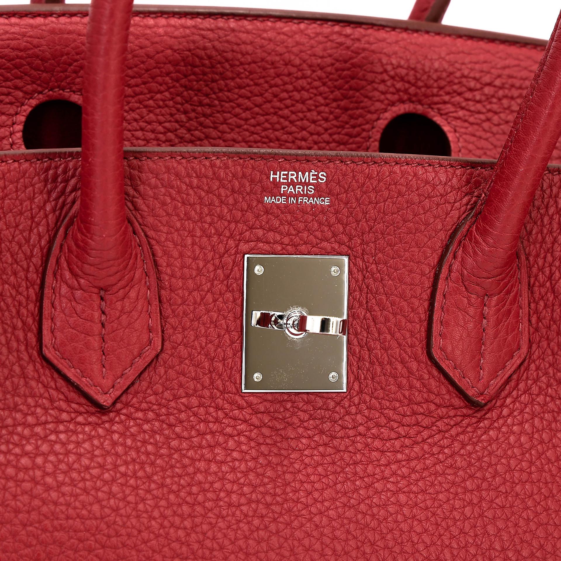 Good ( Rank AB) HERMÈS Birkin 30 Rouge Vif (53) Togo Palladium hardware Square Q (2013) - 19